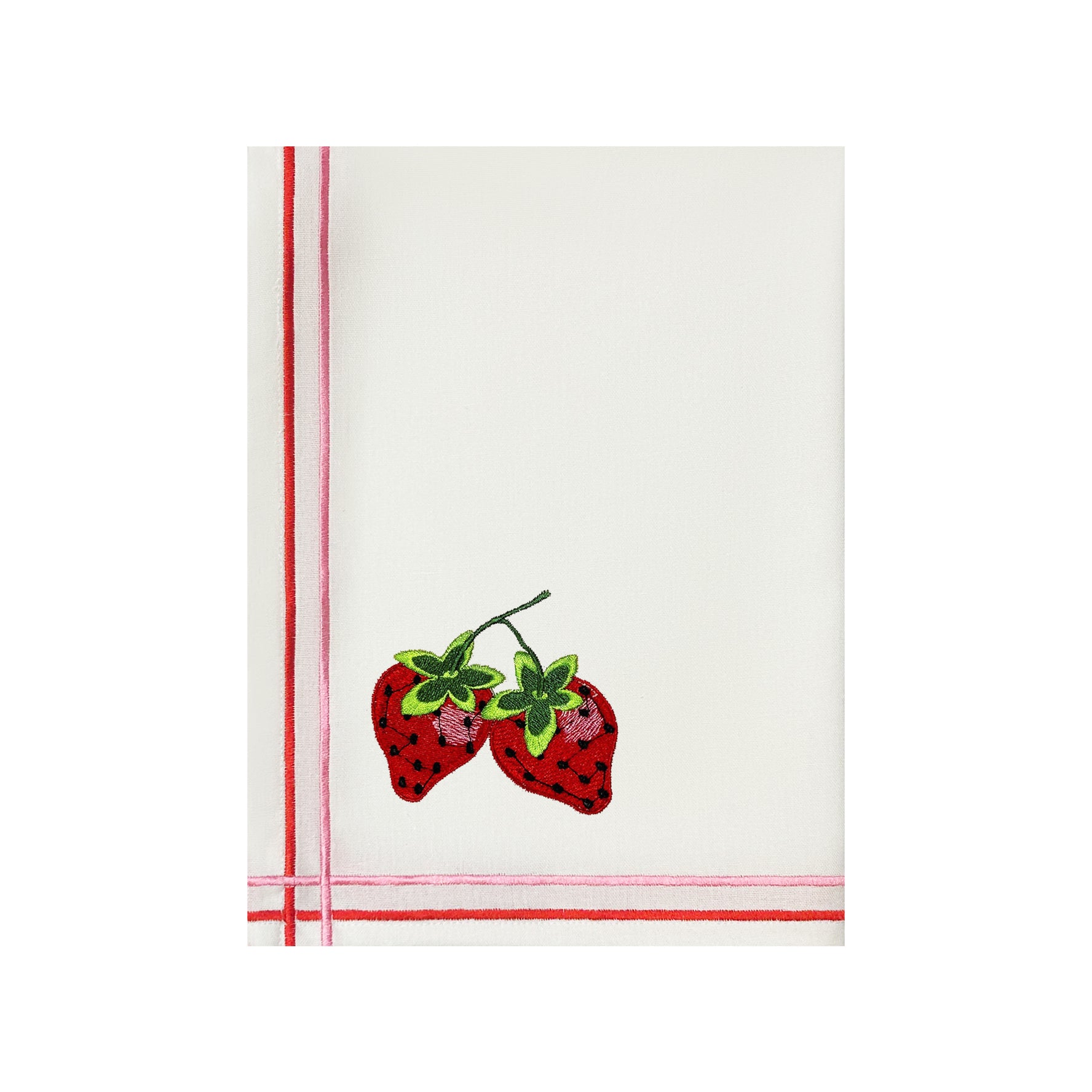 Embroidered Strawberry Kitchen Tea Towels | Set of 2