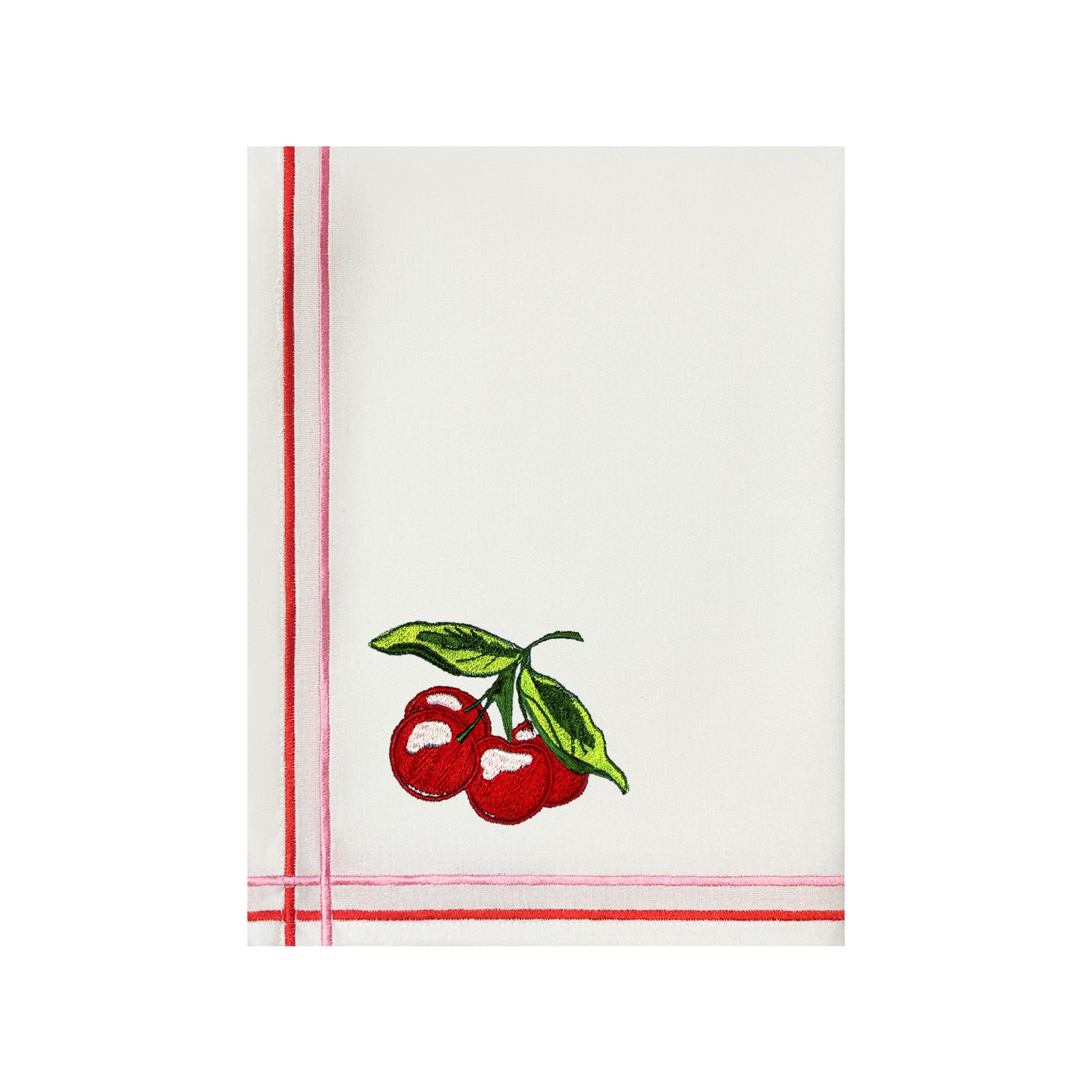 Embroidered Cherry Kitchen Tea Towels | Set of 2
