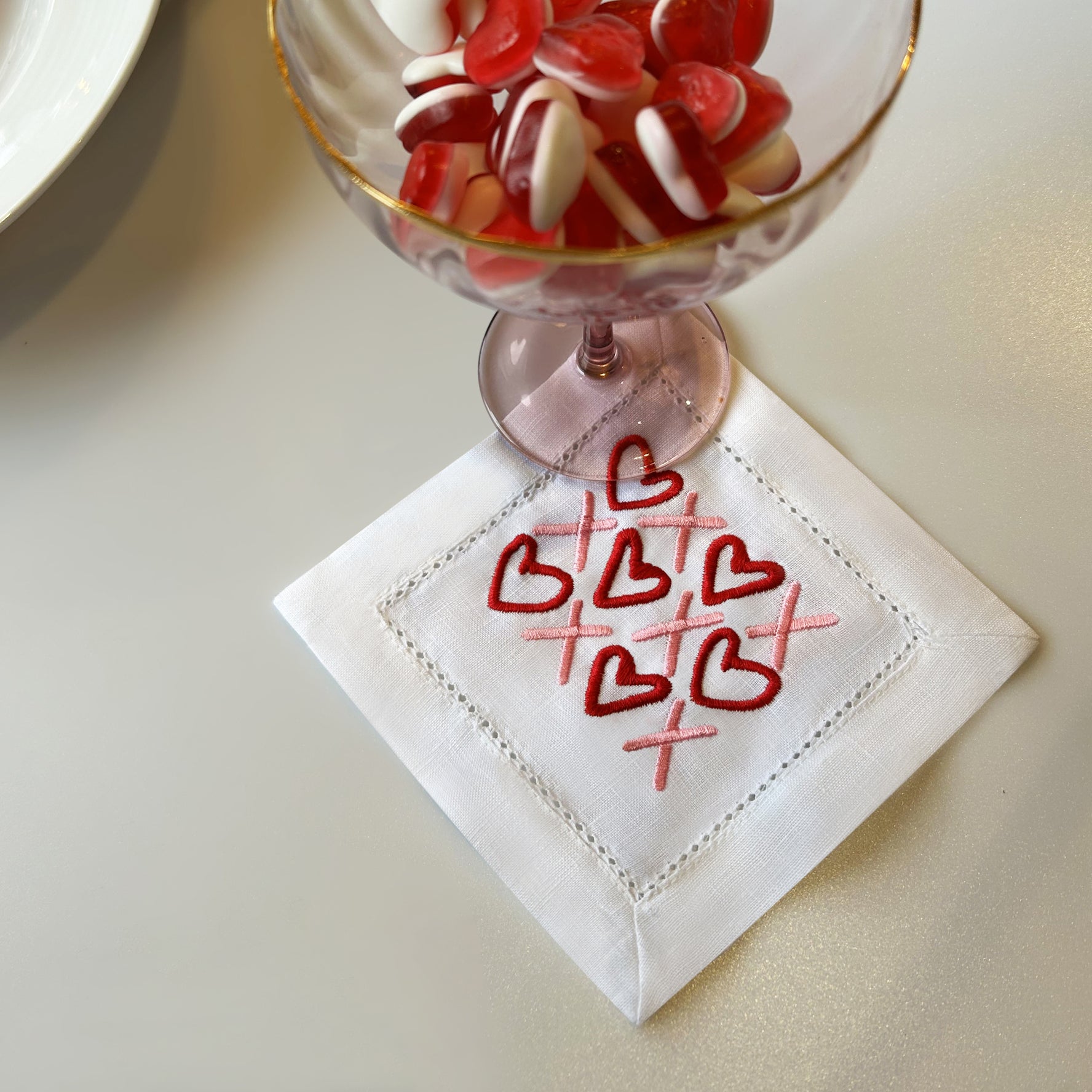 Heart & Kisses Embroidered Cocktail Napkins | Set of 2 designs