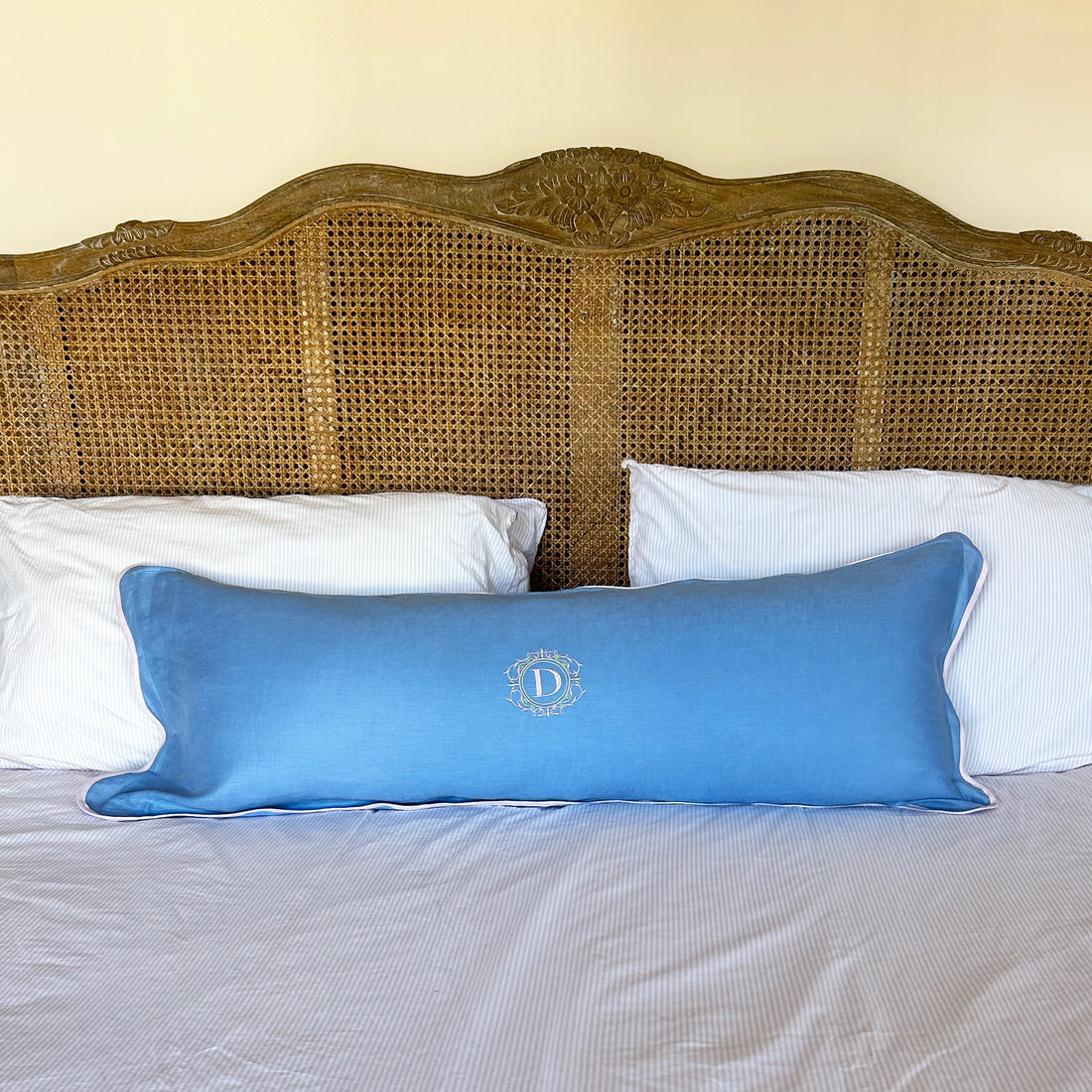 Monogram Blue & Pink Linen Cushion