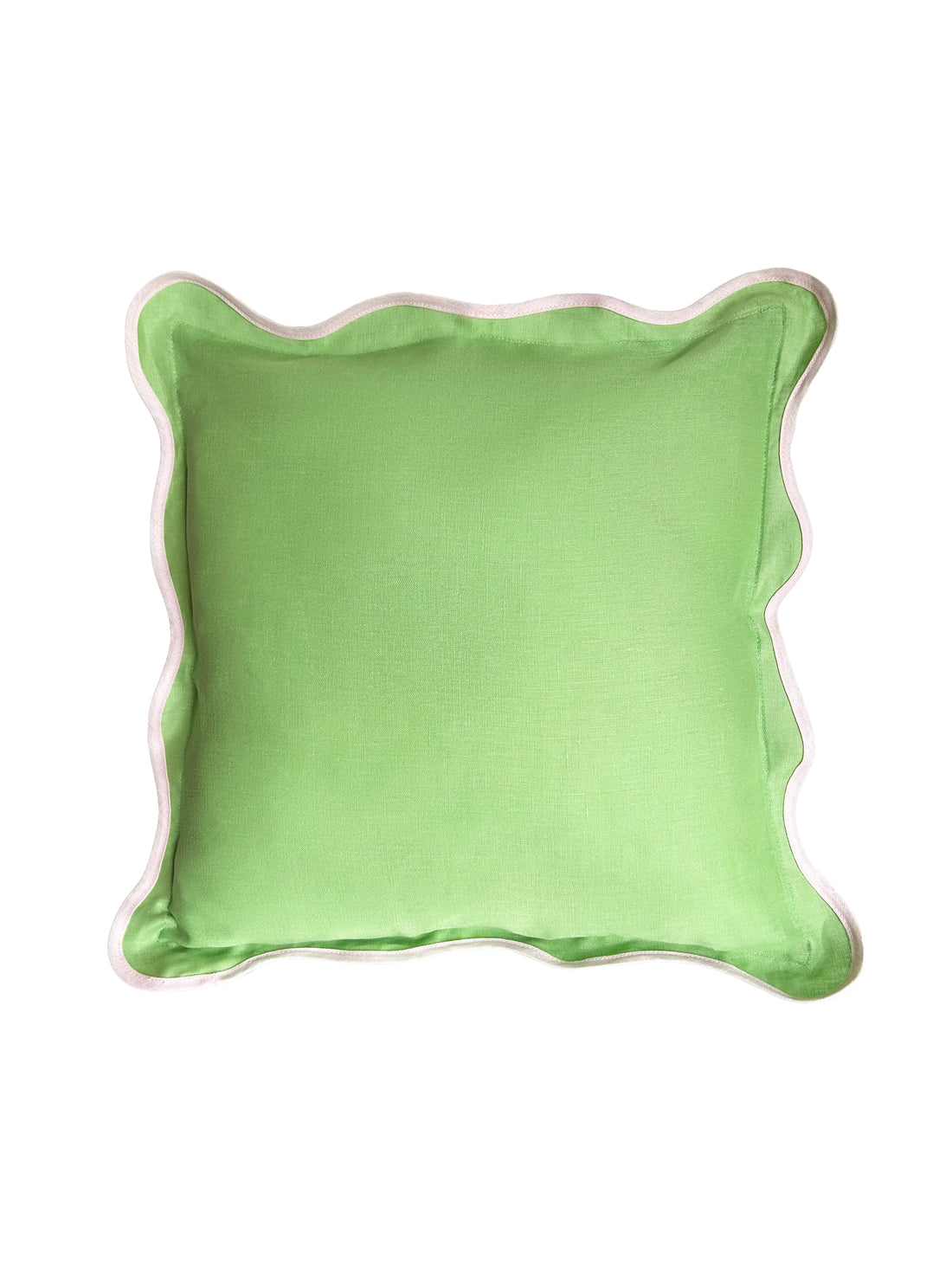 Green Scalloped Linen Embroidered Pillow