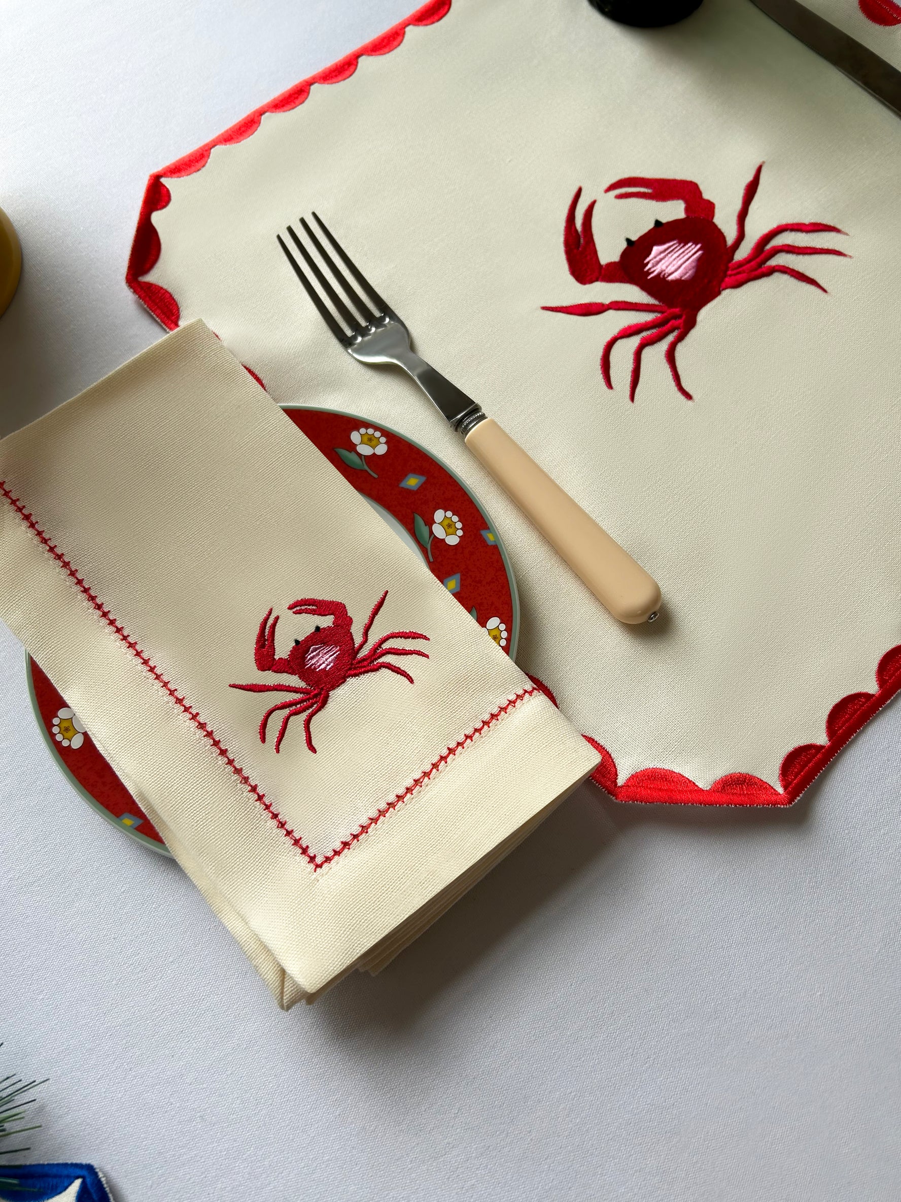 Embroidered Crab Placemats | Set of 4