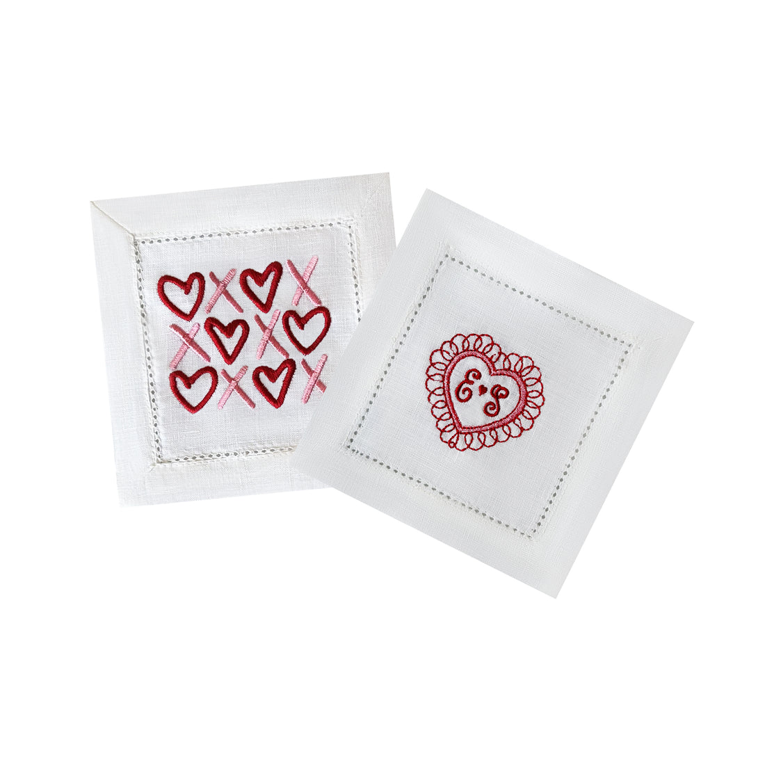 Heart & Kisses Embroidered Cocktail Napkins | Set of 2 designs