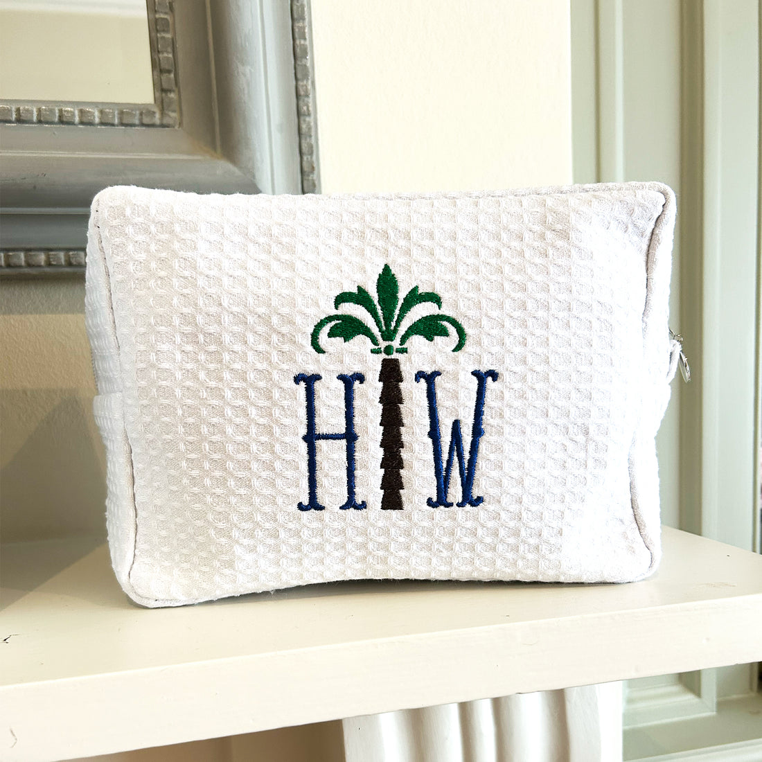 Monogramed Palm Tree Waffle make up bag
