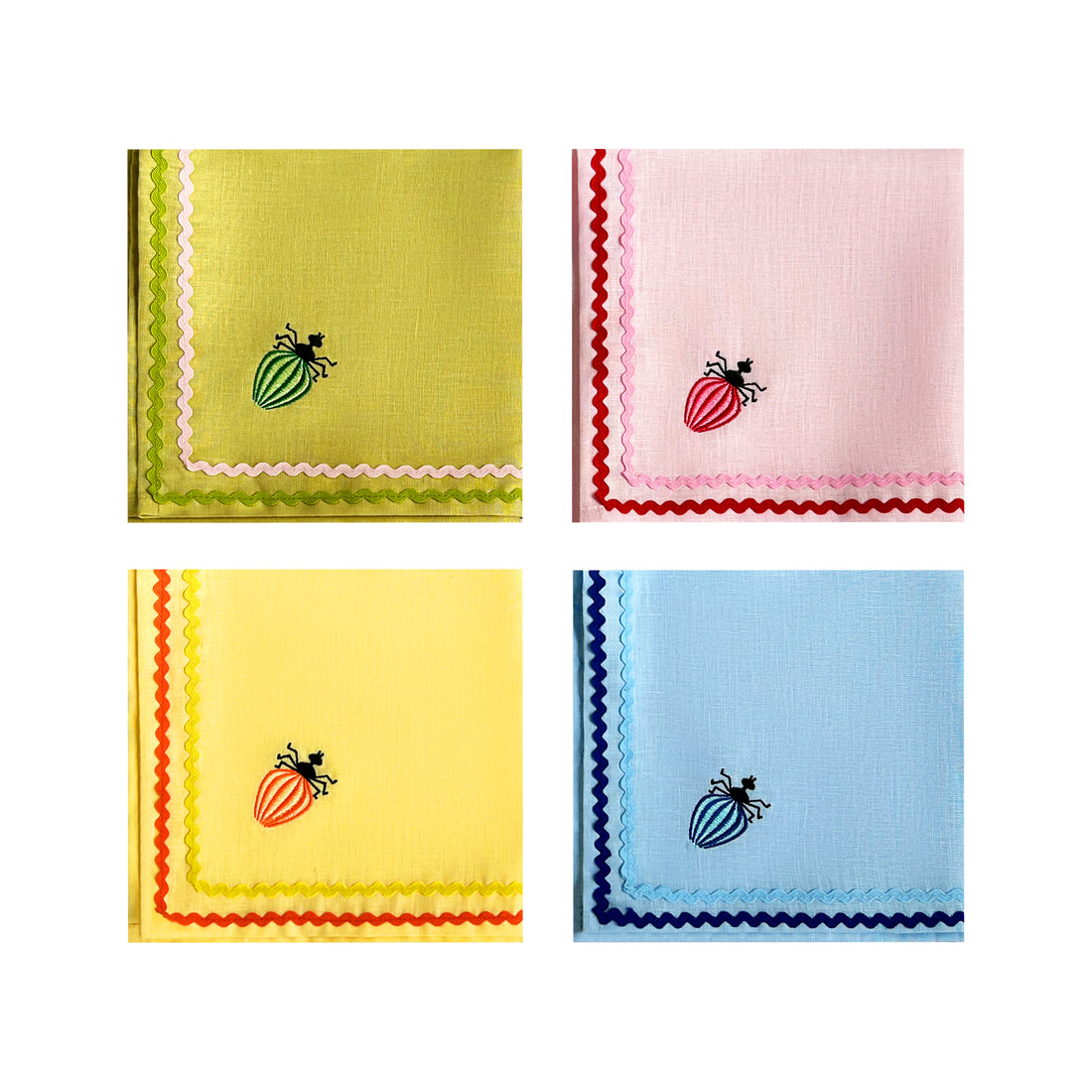 LOVE Bug Embroidered Napkins | Set of 4