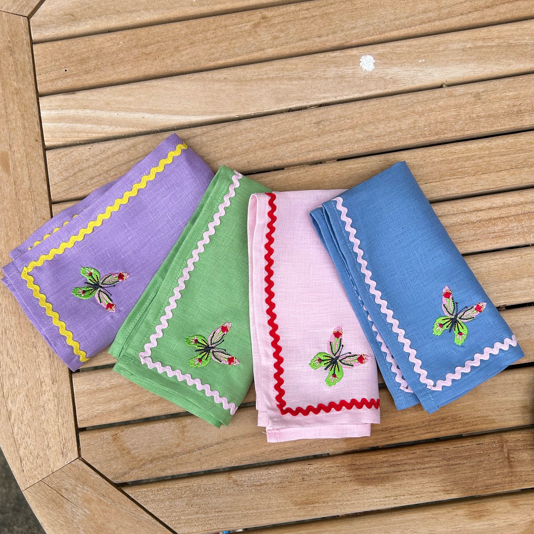 Butterfly Embroidered Linen Napkins | Set of 4