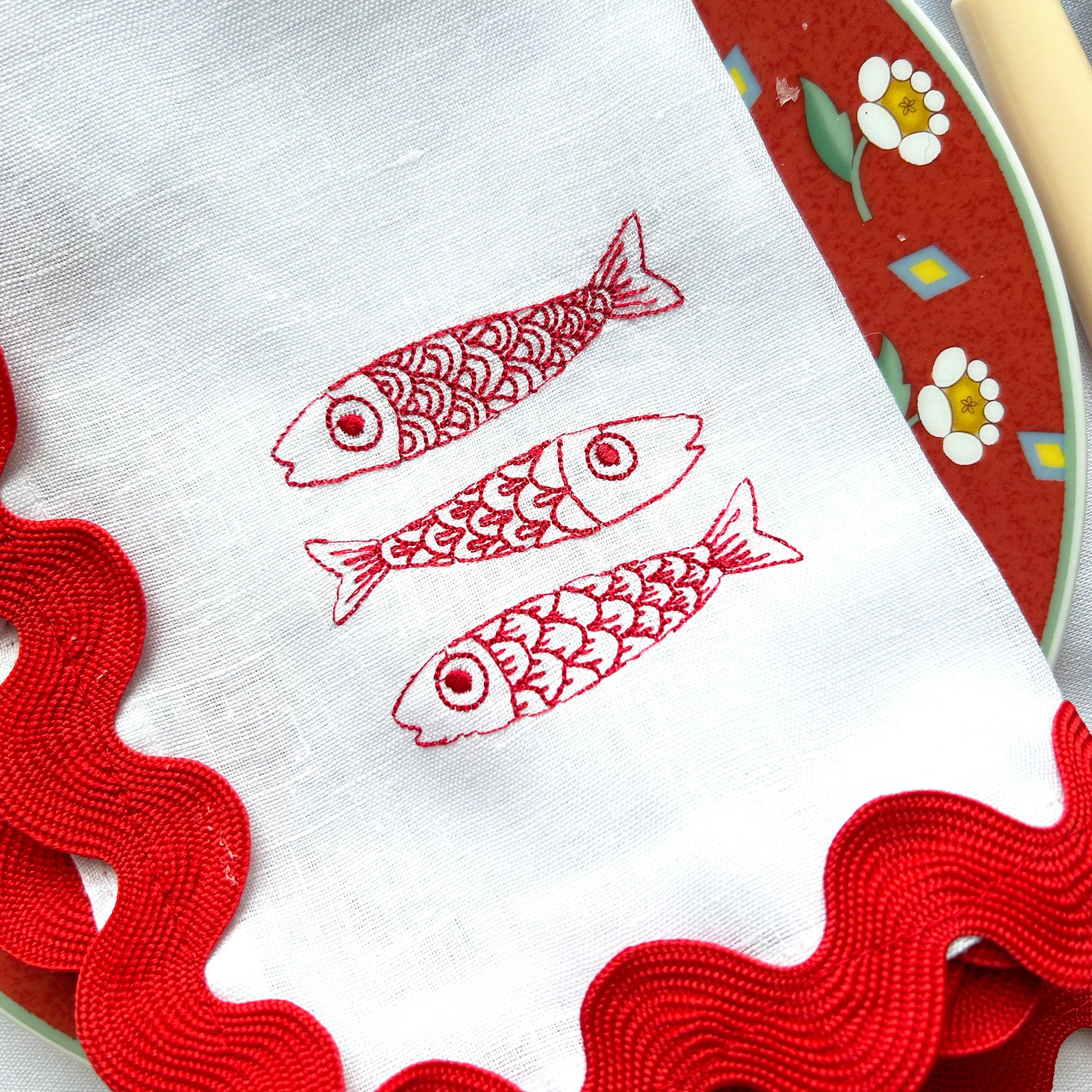 Embroidered Fish Napkins | Set of 4