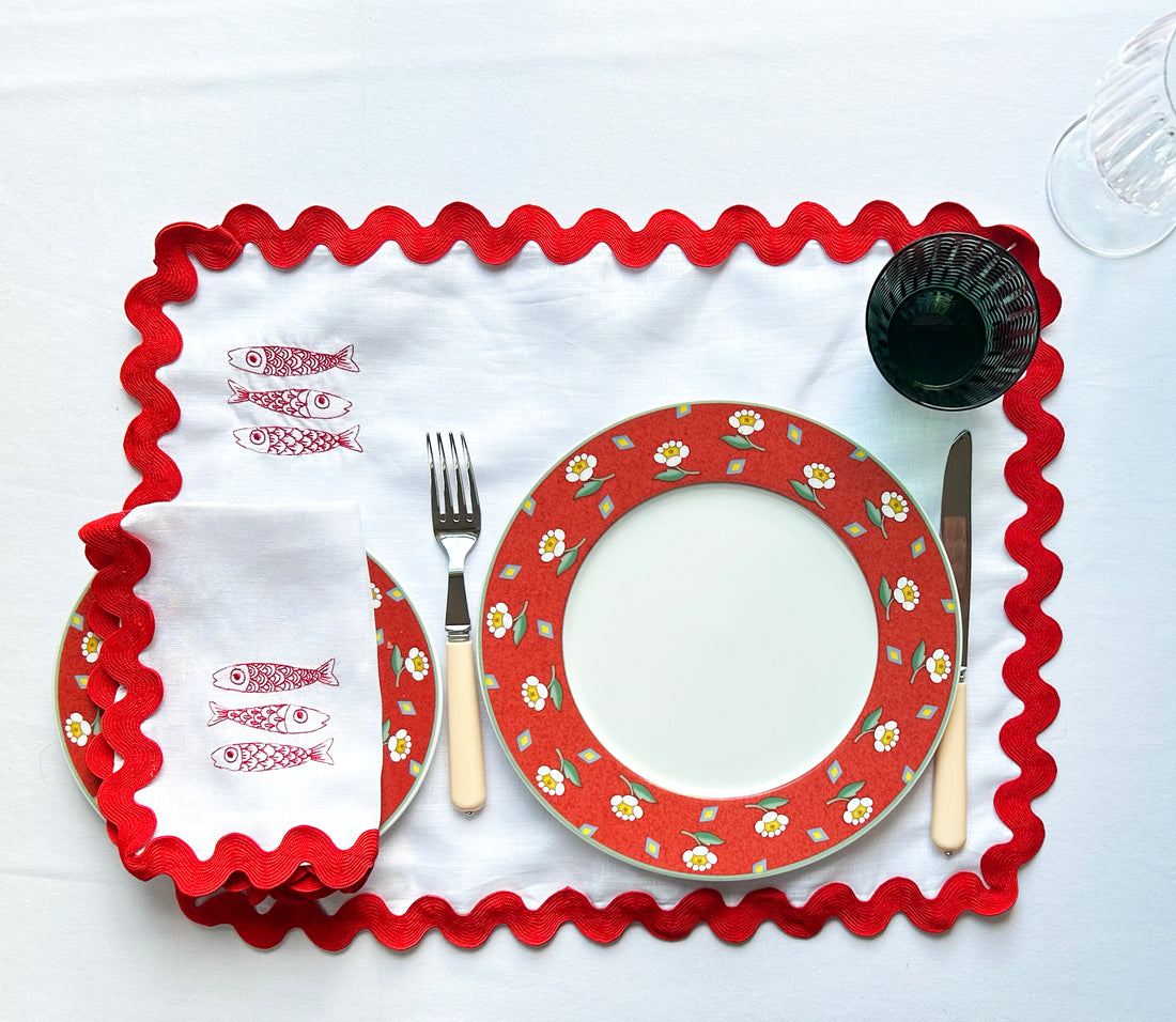 Embroidered Fish Napkins | Set of 4