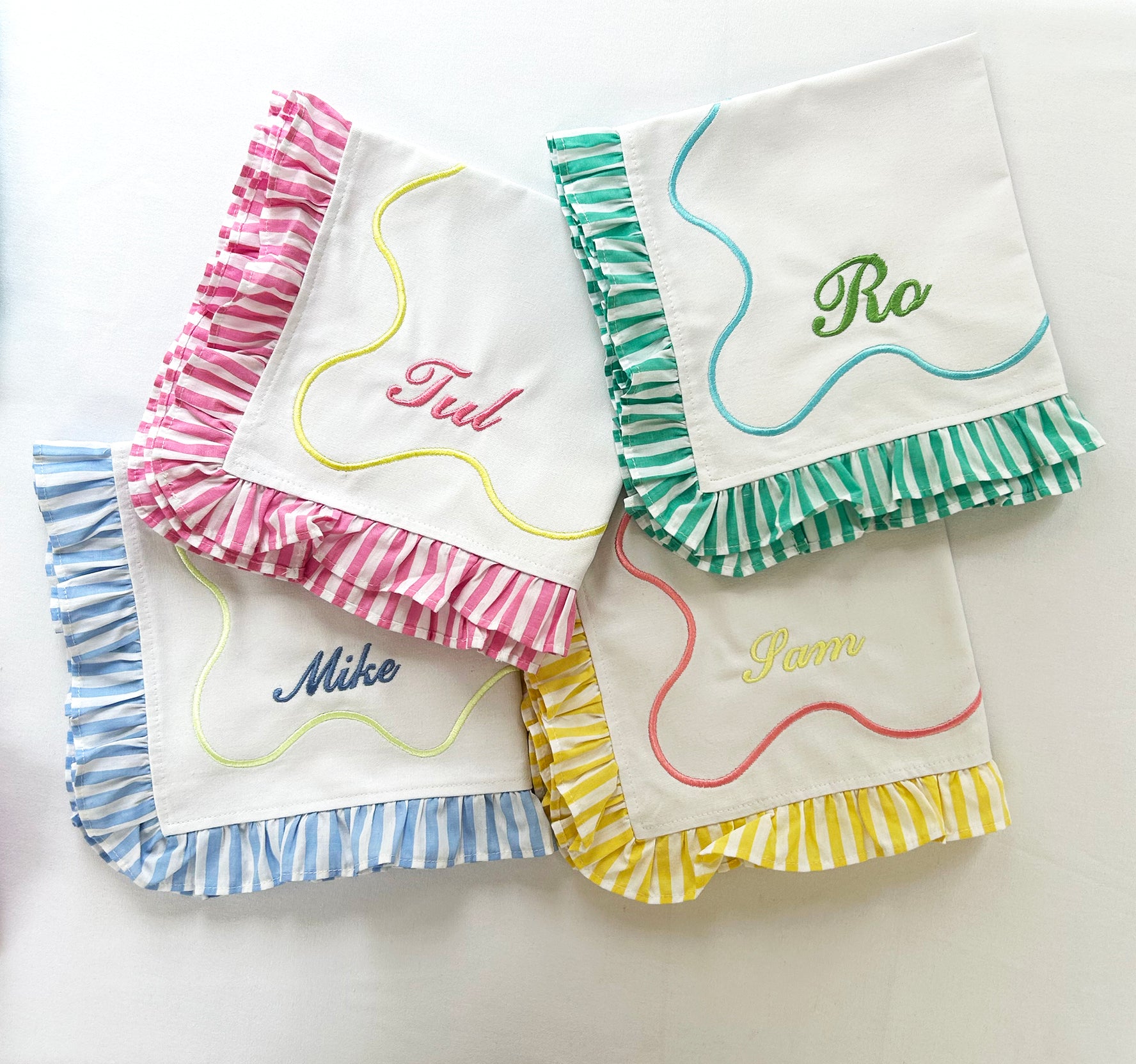 Personalised Name Place Frilly Candy Stripe Napkins | Set 4