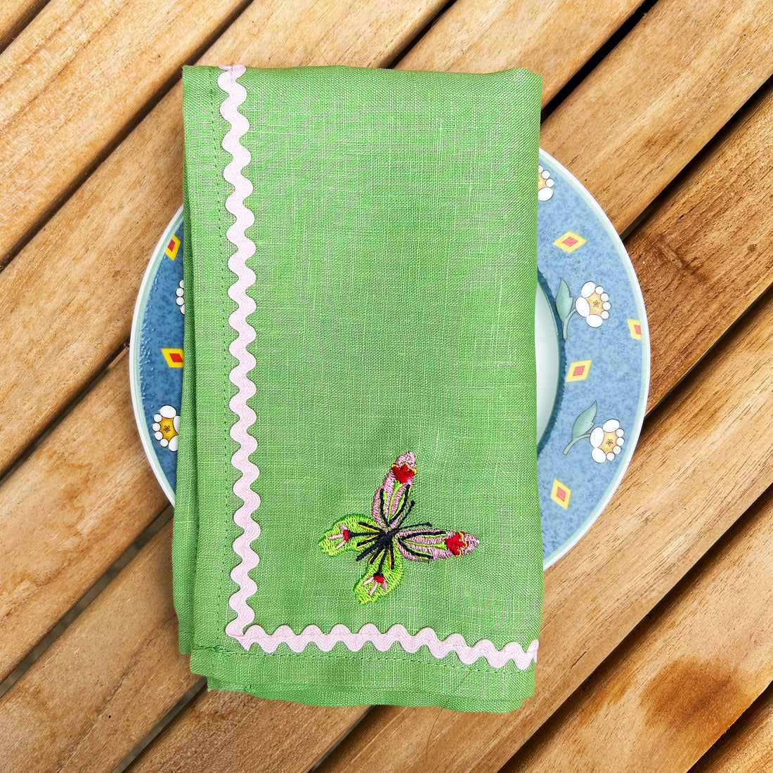 Butterfly Embroidered Linen Napkins | Set of 4