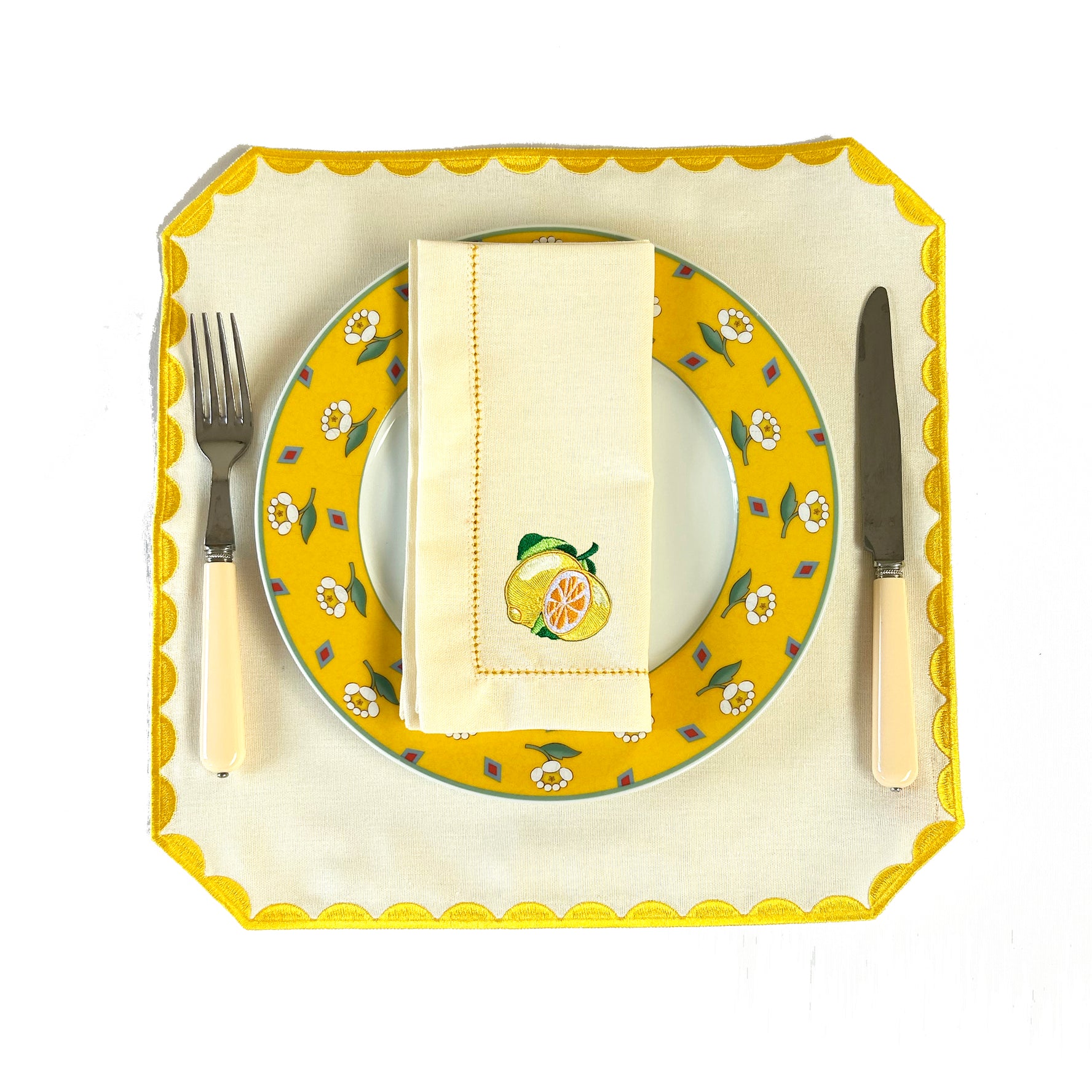 Embroidered Lemon Placemats | Set of 4
