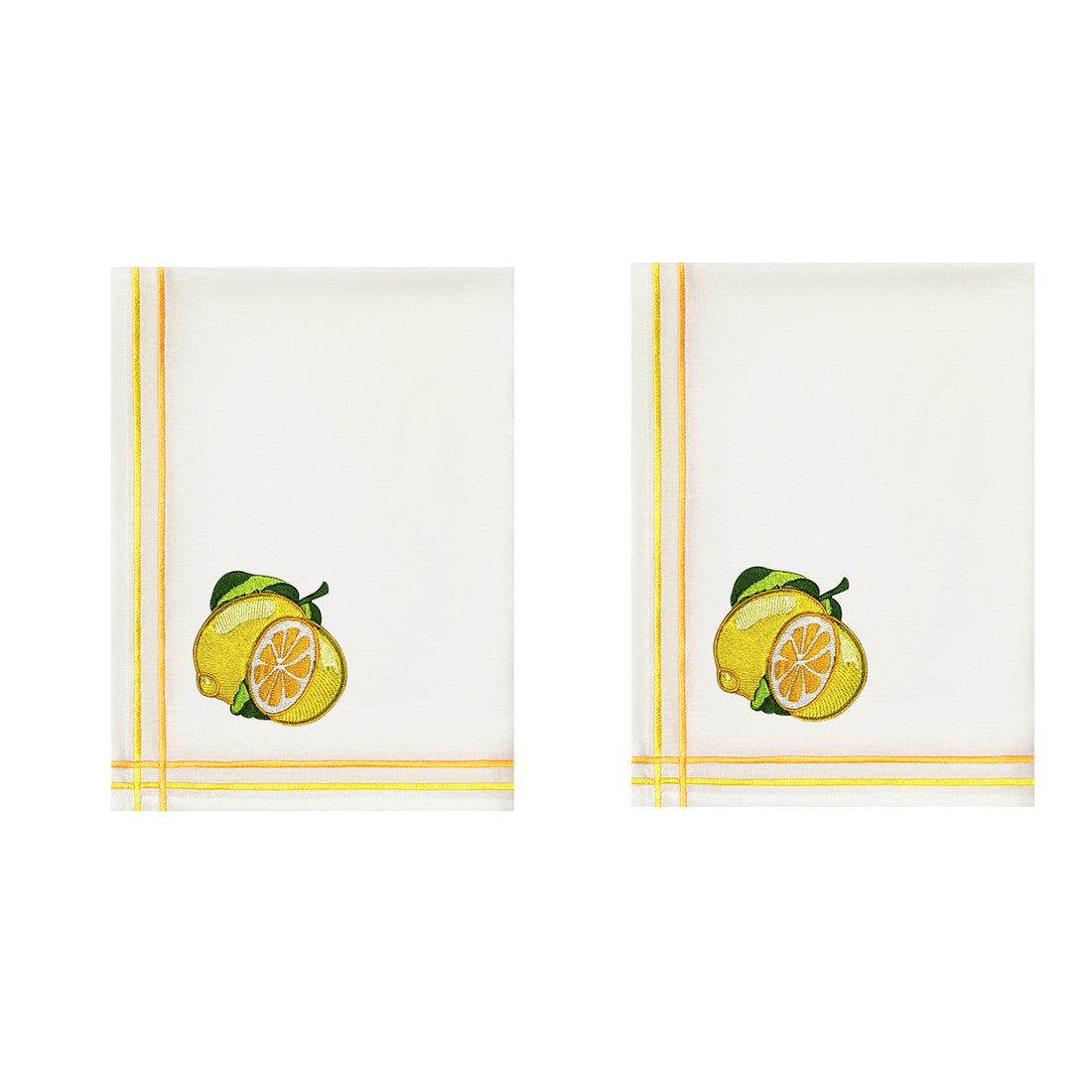 Embroidered Lemon Kitchen Tea Towels | Set of 2
