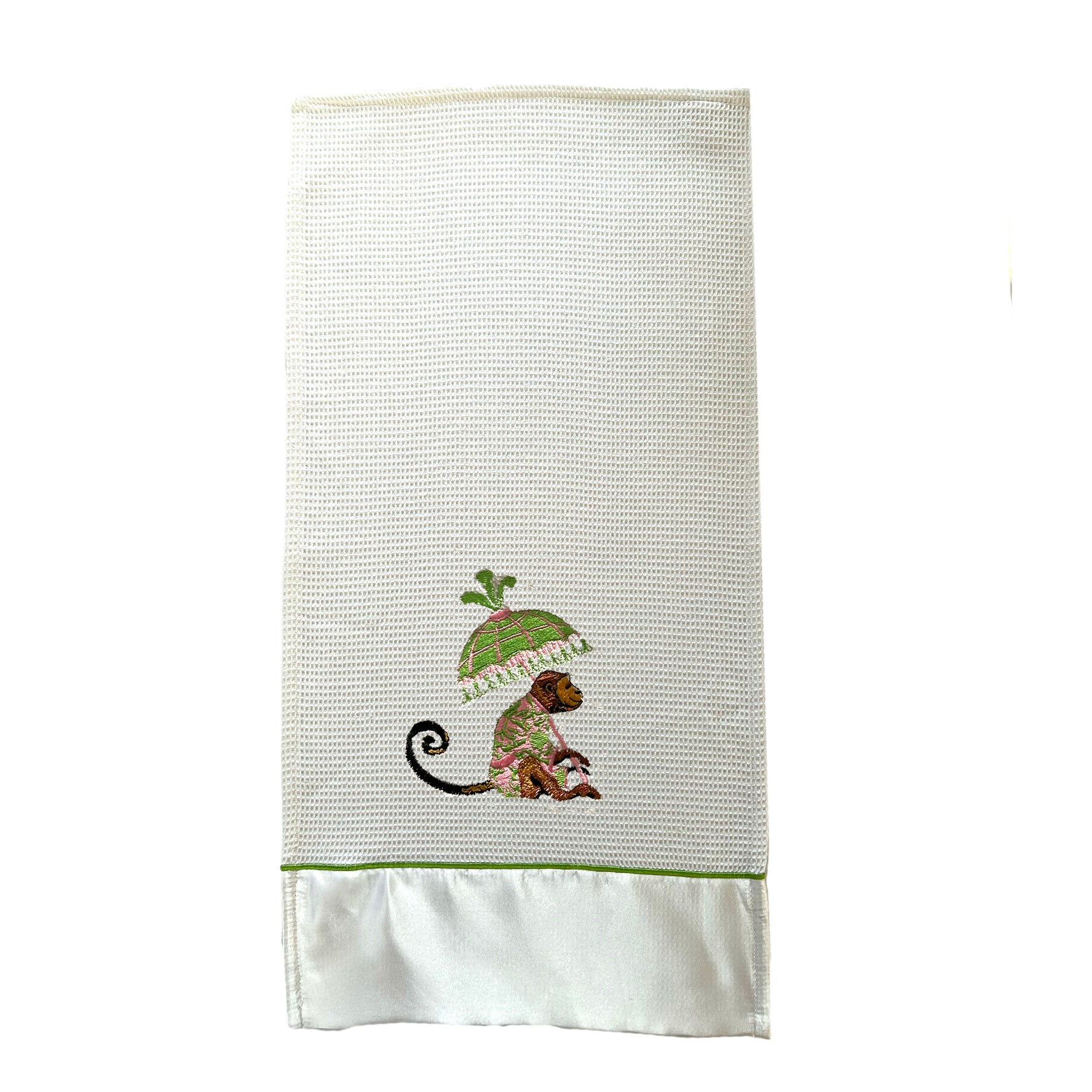 Monkey Embroidered Waffle Hand Towels