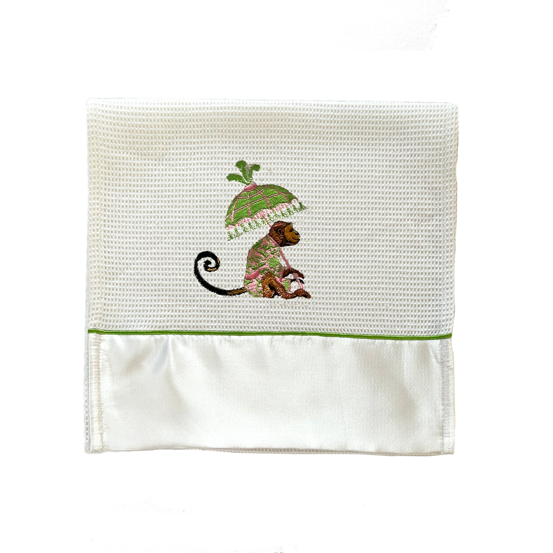 Monkey Embroidered Waffle Hand Towels