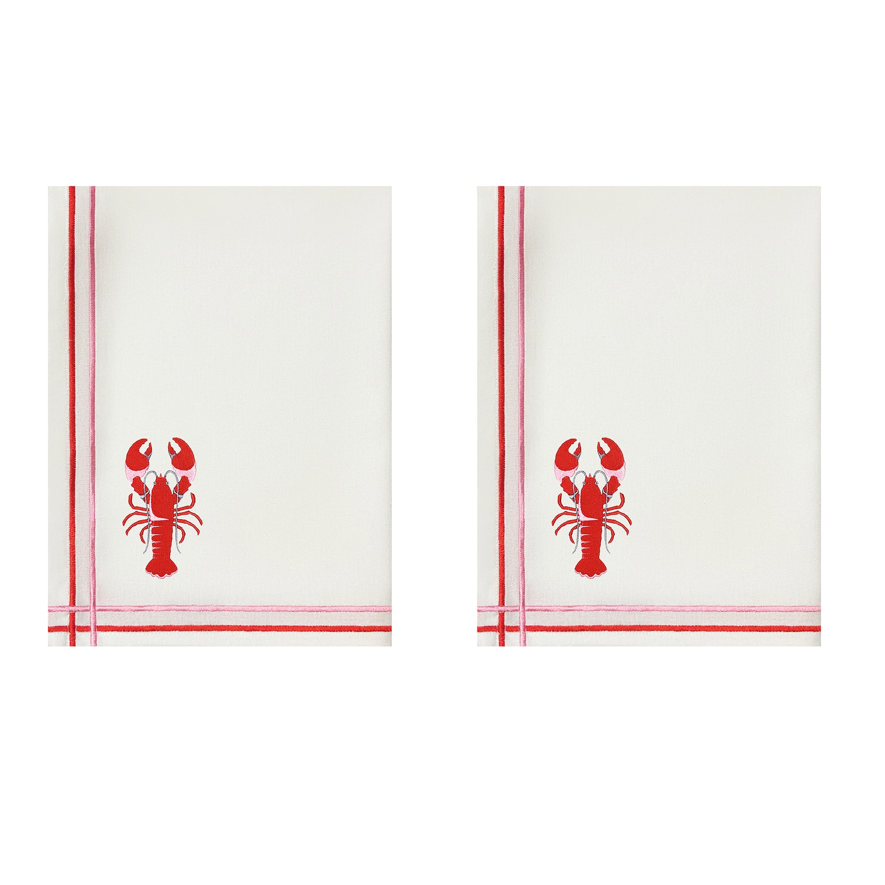 Embroidered Lobster Kitchen Tea Towels | Set of 2
