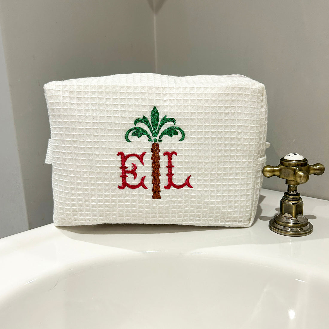 Monogramed Palm Tree Waffle make up bag