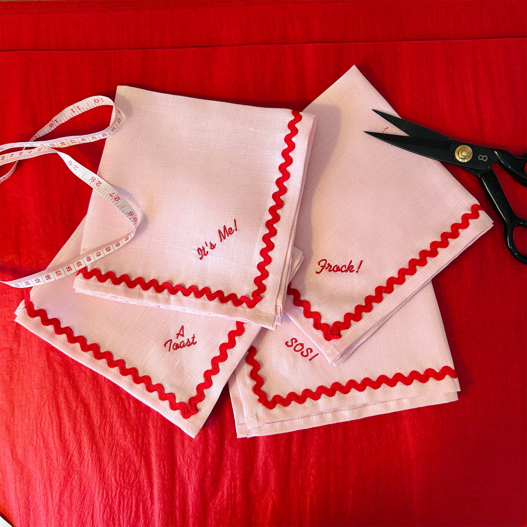 Add your own..Ric Rac Red & Pink | Personalised Napkin