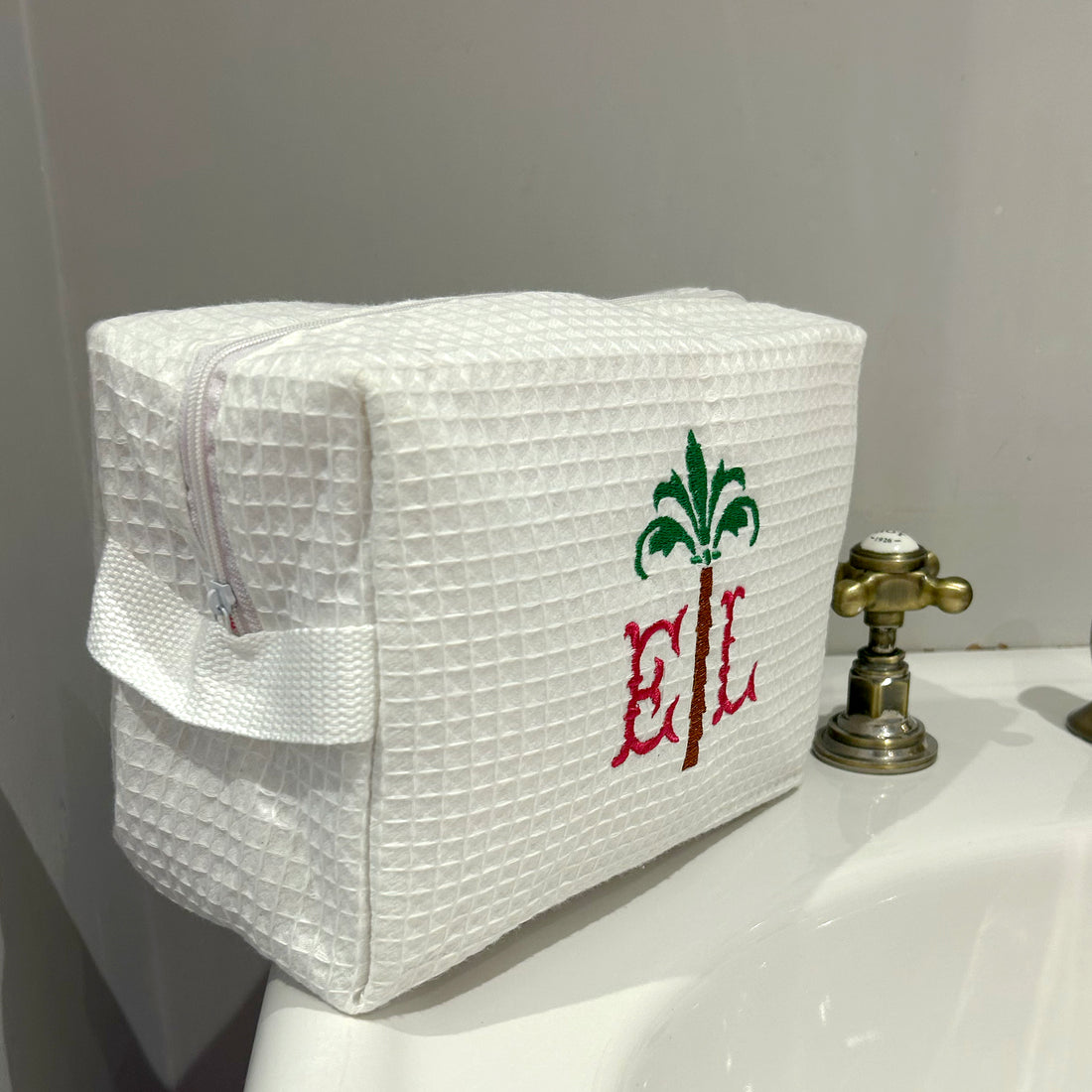 Monogramed Palm Tree Waffle make up bag