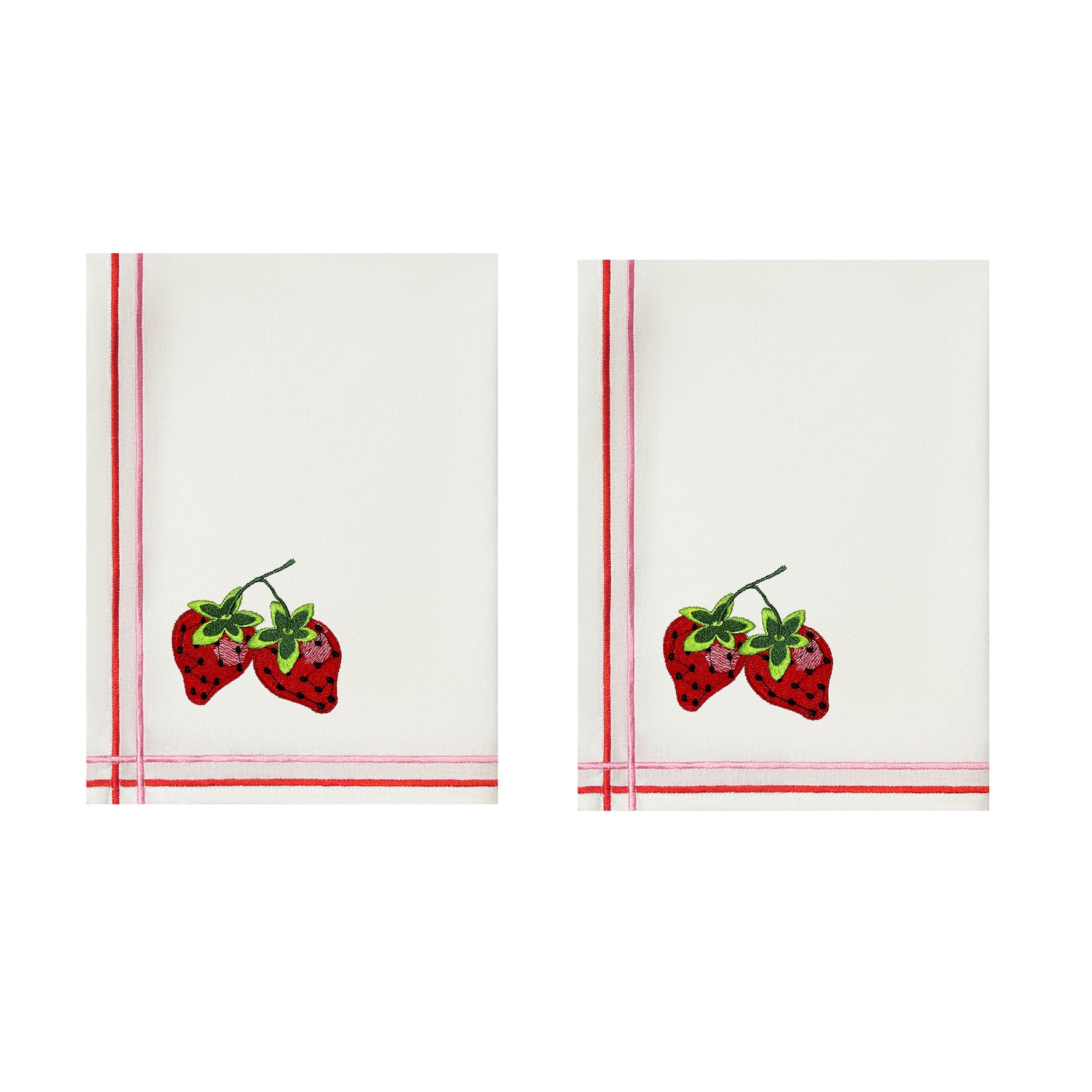 Embroidered Strawberry Kitchen Tea Towels | Set of 2