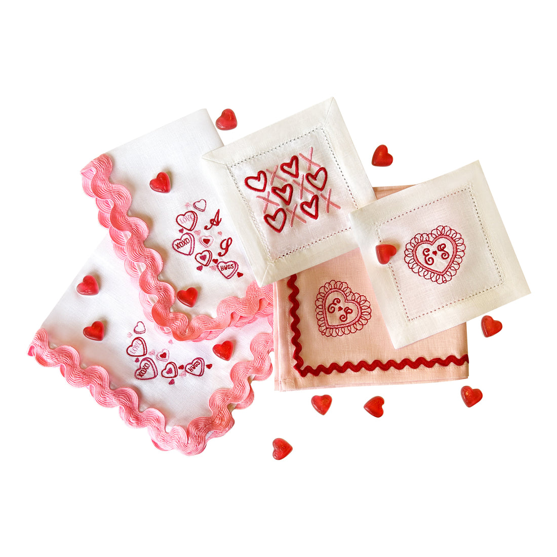 Heart Embroidered Cocktail Napkins | Set of 2 designs