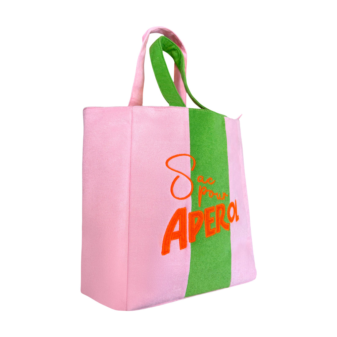 Lilly Loves Aperol Terry Beach Bag handbag with colorful Aperol pattern and sturdy handles, perfect for beach outings.