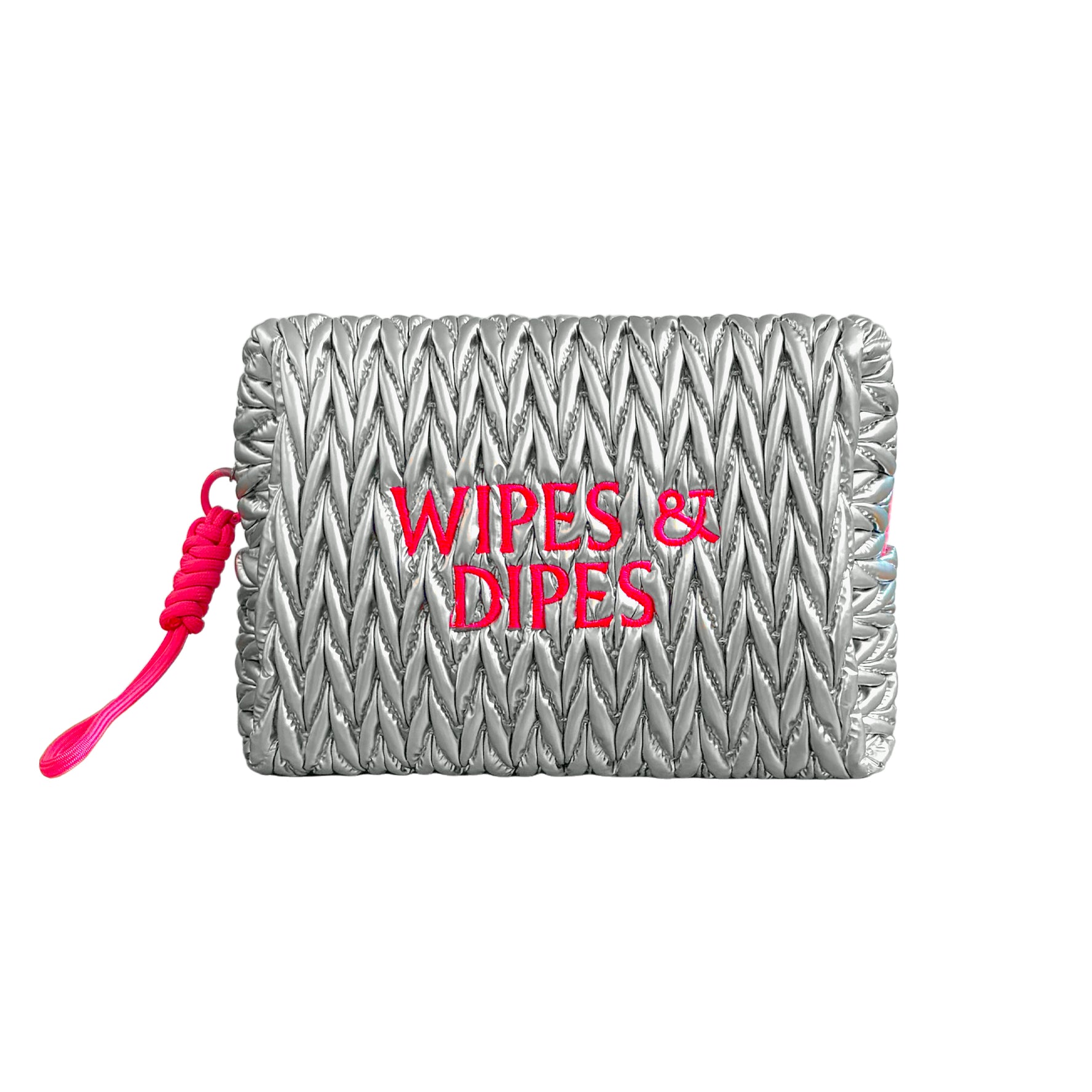 Silver LillyLovesLTD cosmetic wash bag with zip closure, compact design, and sleek silver finish for storing wipes and toiletries.
