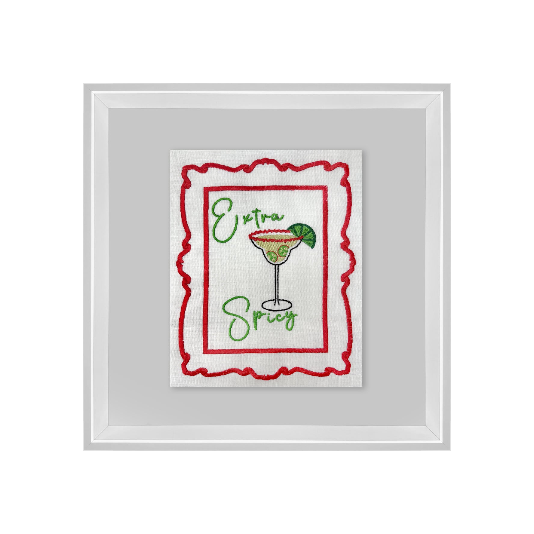 Colorful embroidered wall art featuring extra spicy-themed design by Lillyloves, perfect for vibrant home decor.