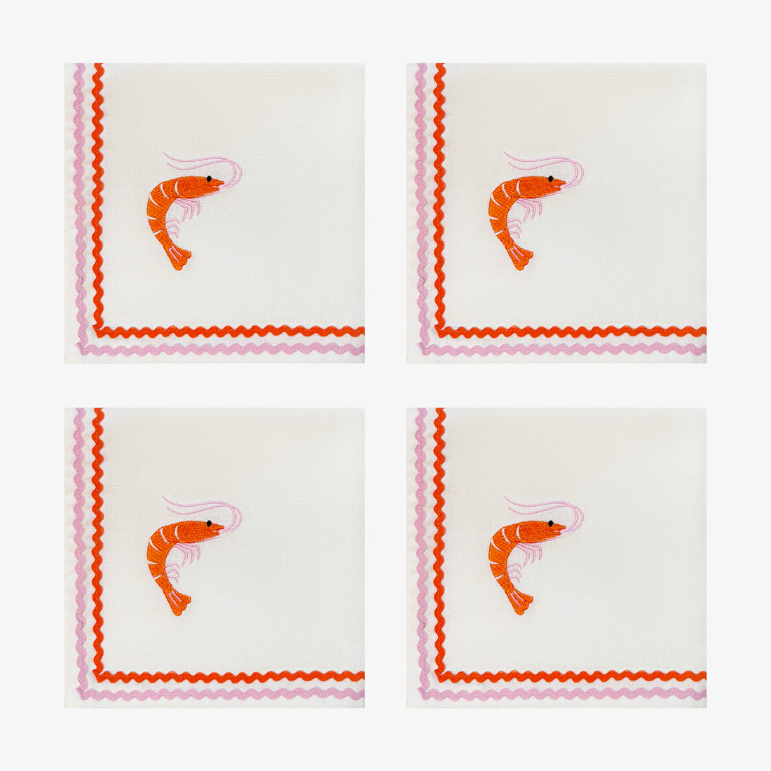 Prawn Embroidered Napkins | Set of 4