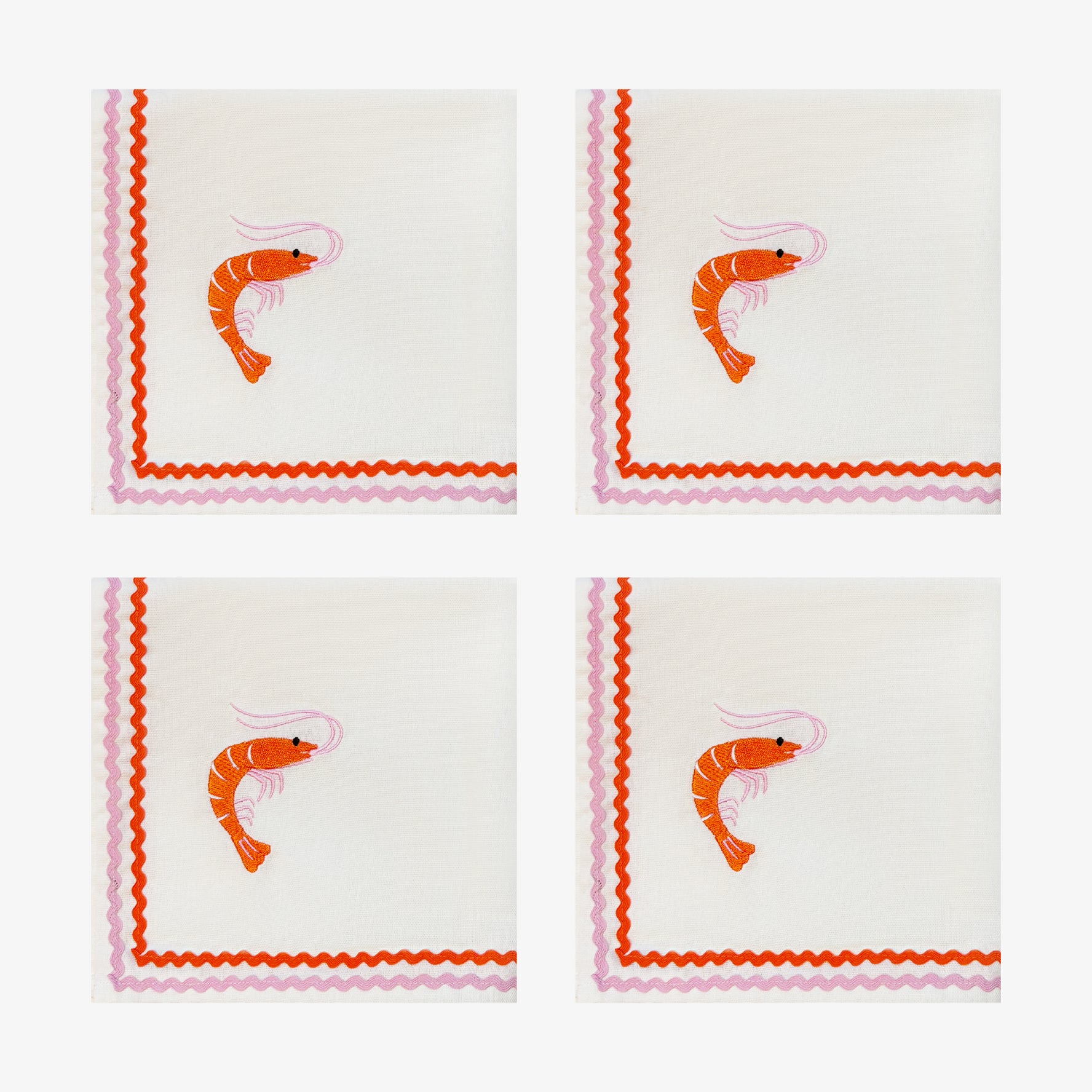 Prawn Embroidered Napkins | Set of 4
