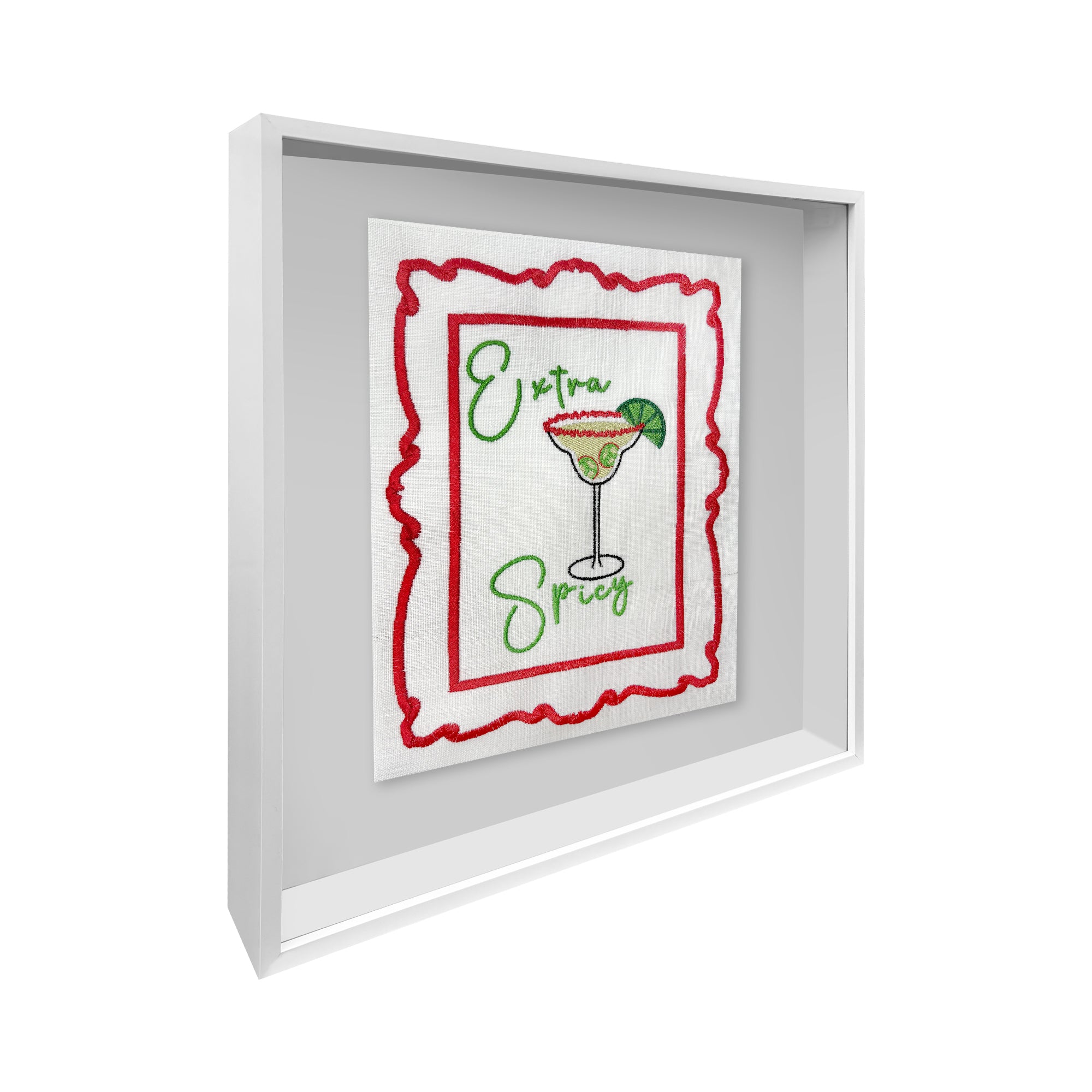 Colorful embroidered wall art by Lillyloves featuring intricate, extra spicy design with vibrant threads on canvas.