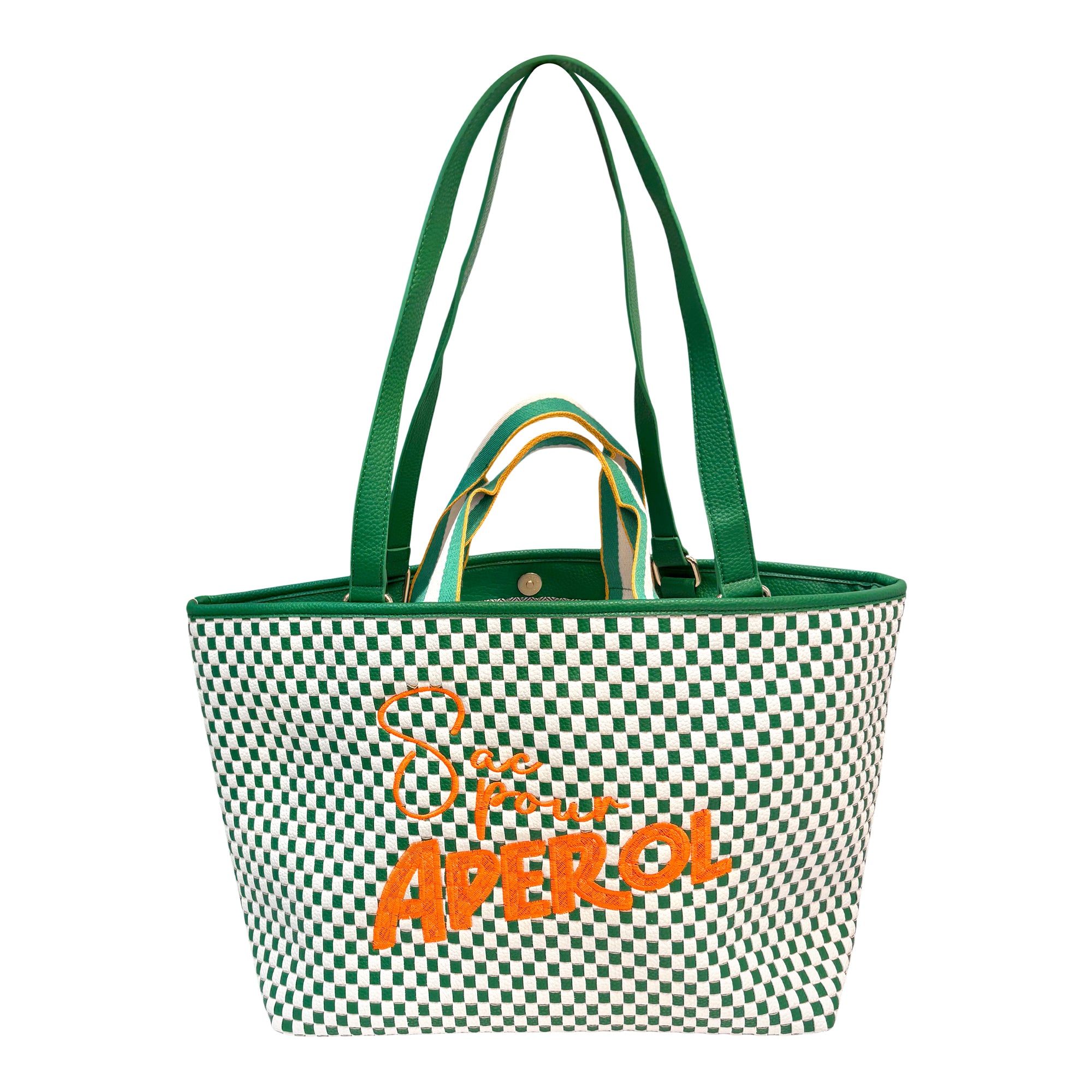 Green chequered Aperol handbag by Lilly Loves, stylish hand-held bag with bold pattern and compact design.
