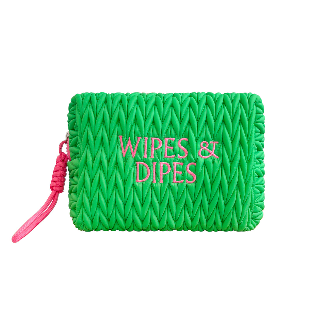 Green LillyLovesLTD baby wash bag with wipes and diaper compartments, compact and portable for on-the-go baby care.