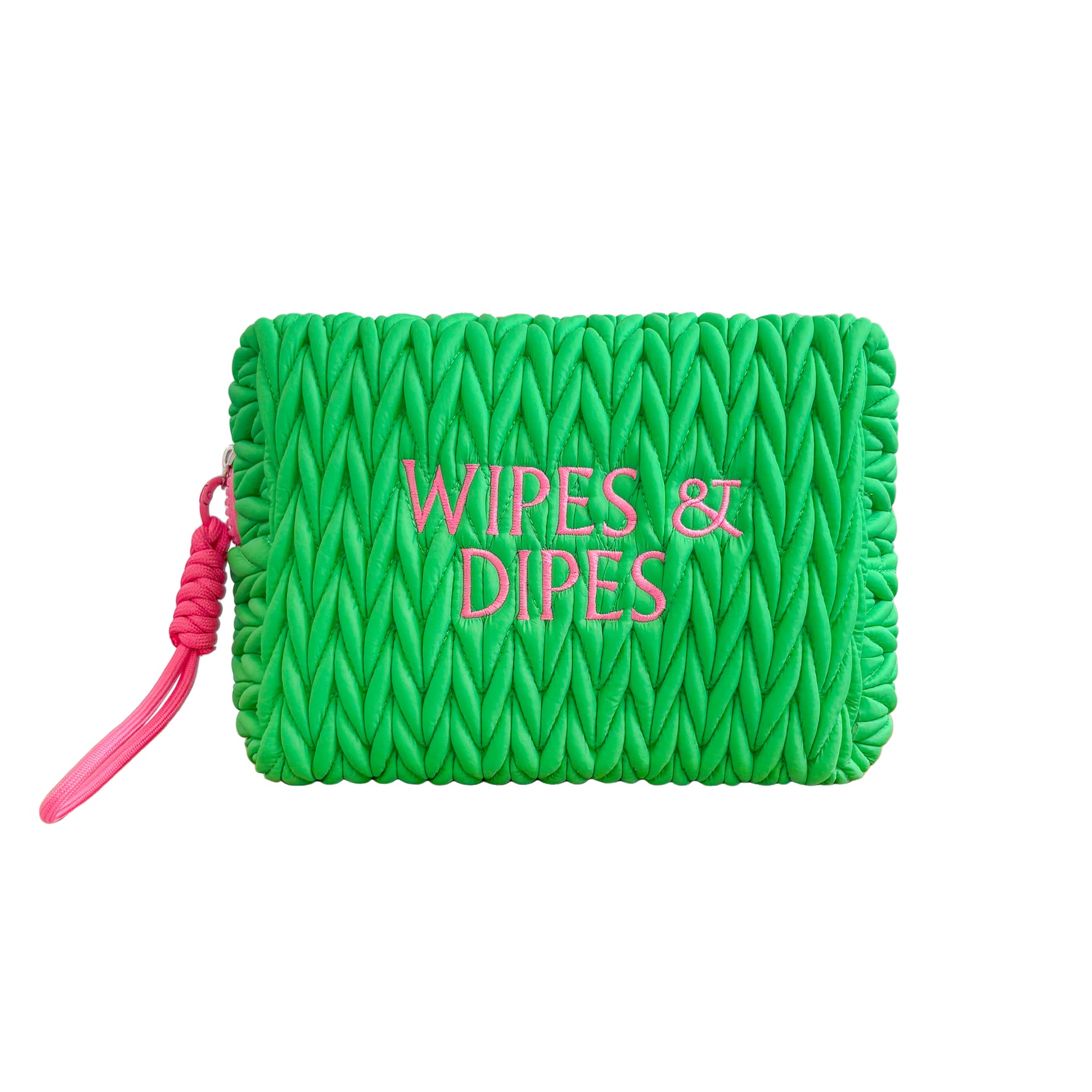 Green LillyLovesLTD baby wash bag with wipes and diaper compartments, compact and portable for on-the-go baby care.