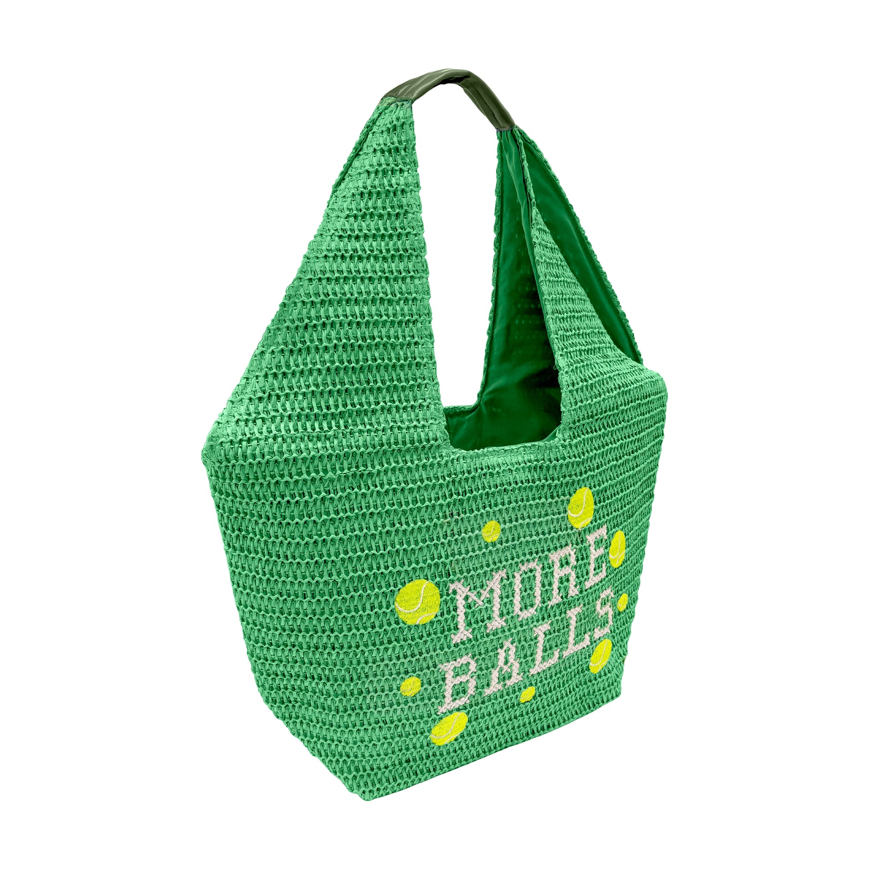 Green Lilly Loves oversized handbag with large ball-shaped handles, stylish and spacious for daily carrying.