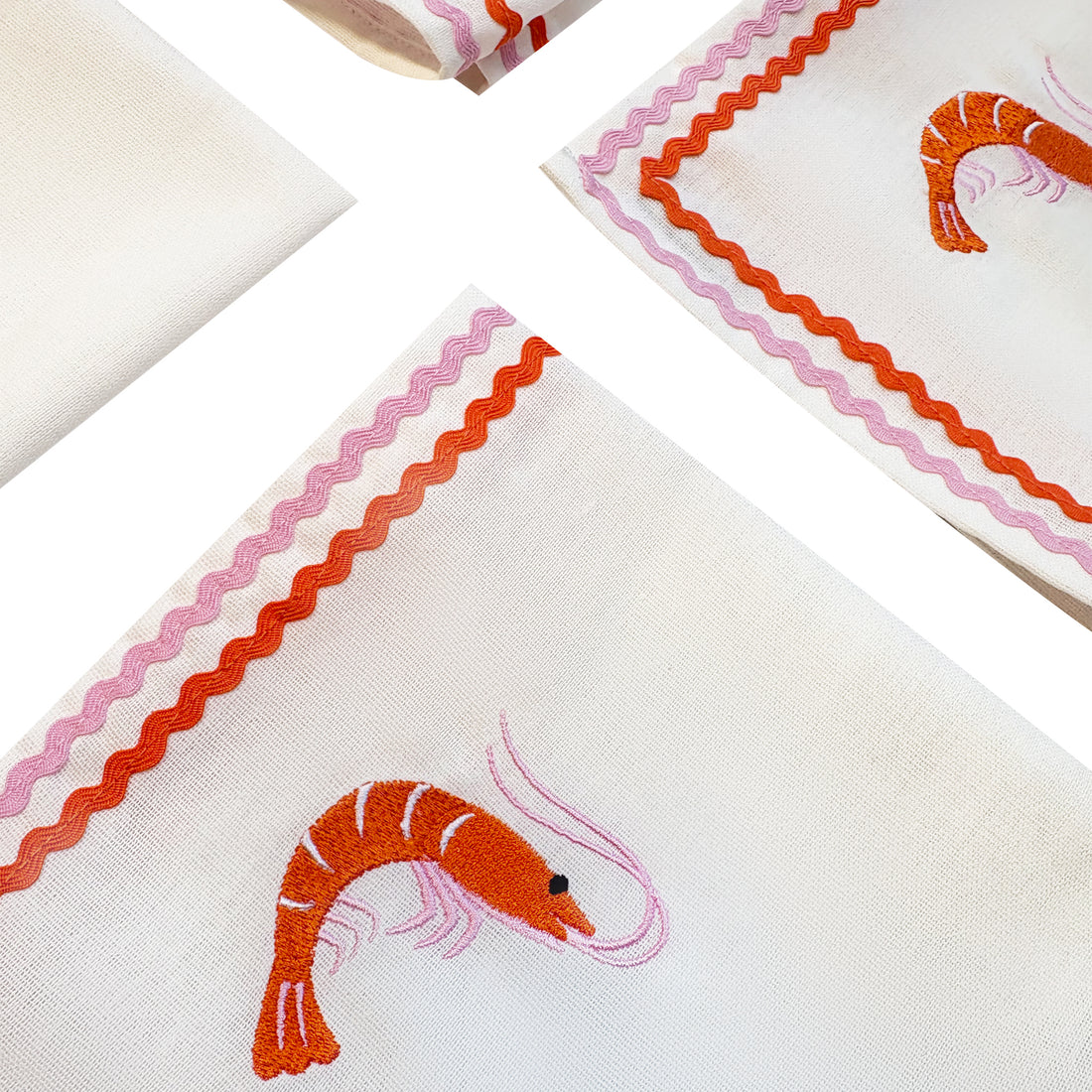 Prawn Embroidered Napkins | Set of 4