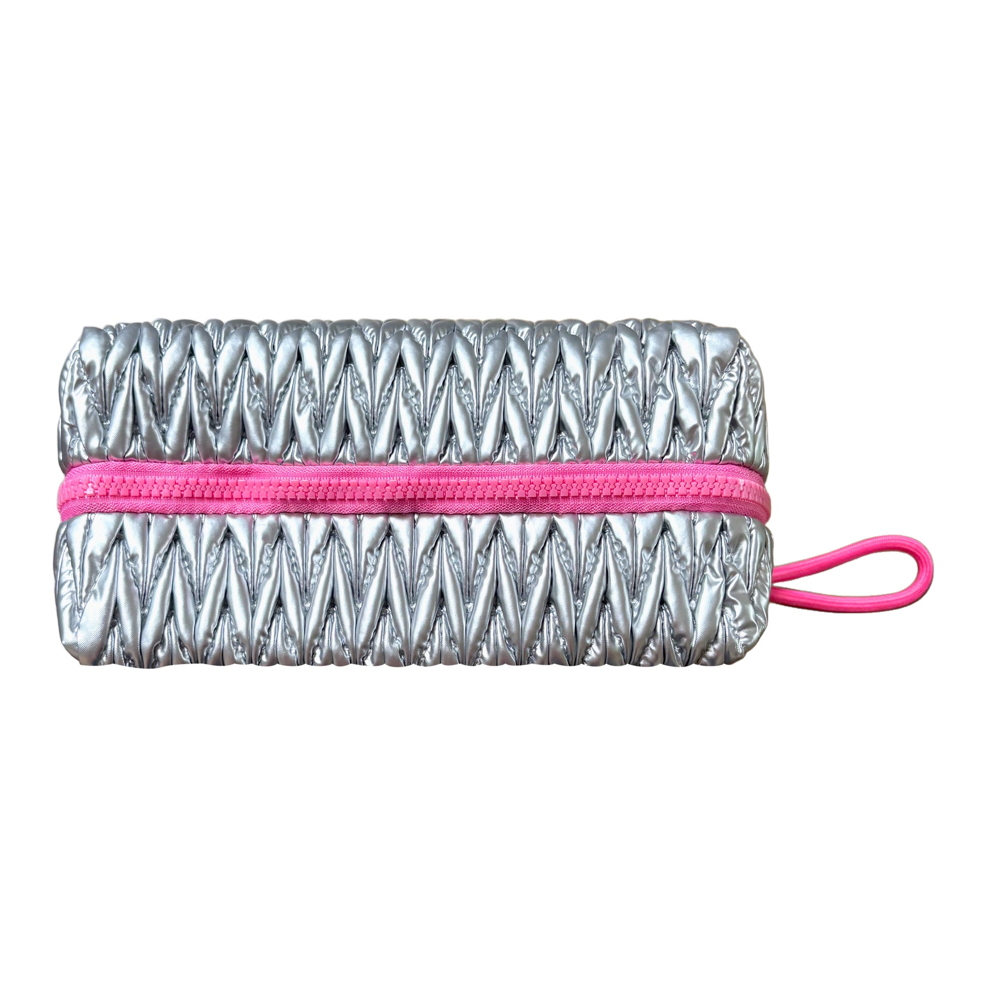 Lillyloves squishy silver makeup bag, a stylish wash bag with a soft, plush texture and compact design for cosmetics storage.