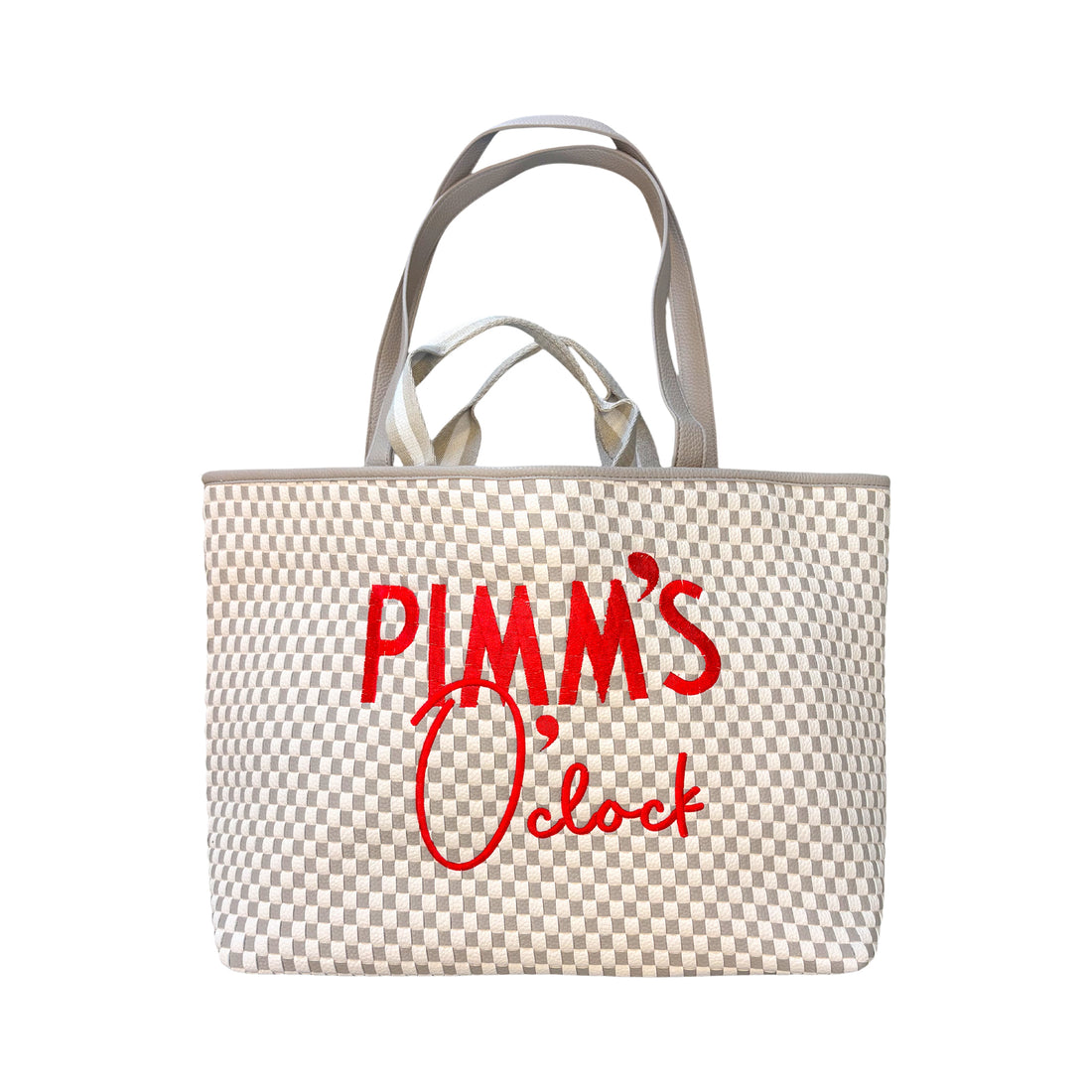 Lilly Loves Pimms O'Clock chequered handbag with black and white pattern, featuring a top handle and zip closure.