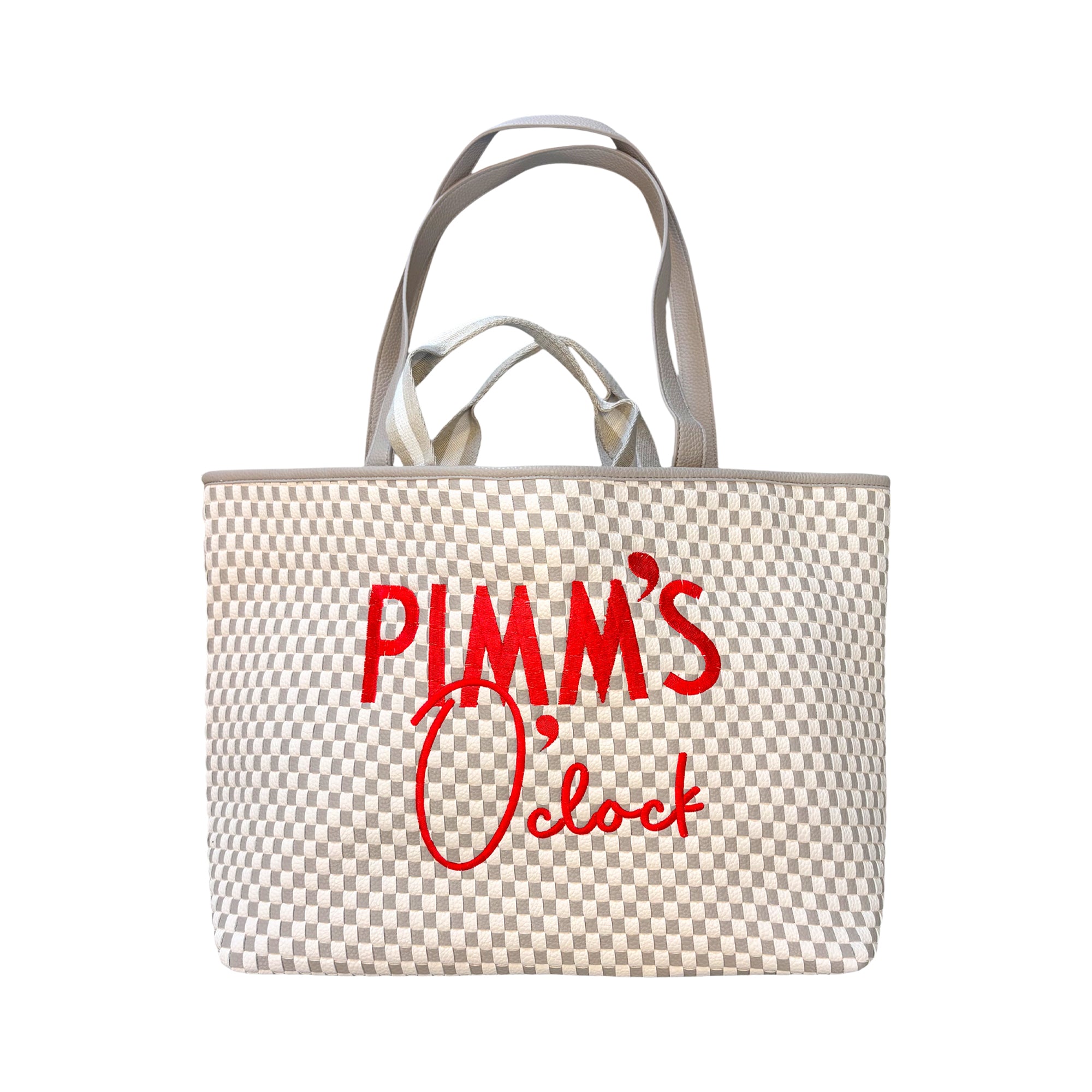 Lilly Loves Pimms O'Clock chequered handbag with black and white pattern, featuring a top handle and zip closure.
