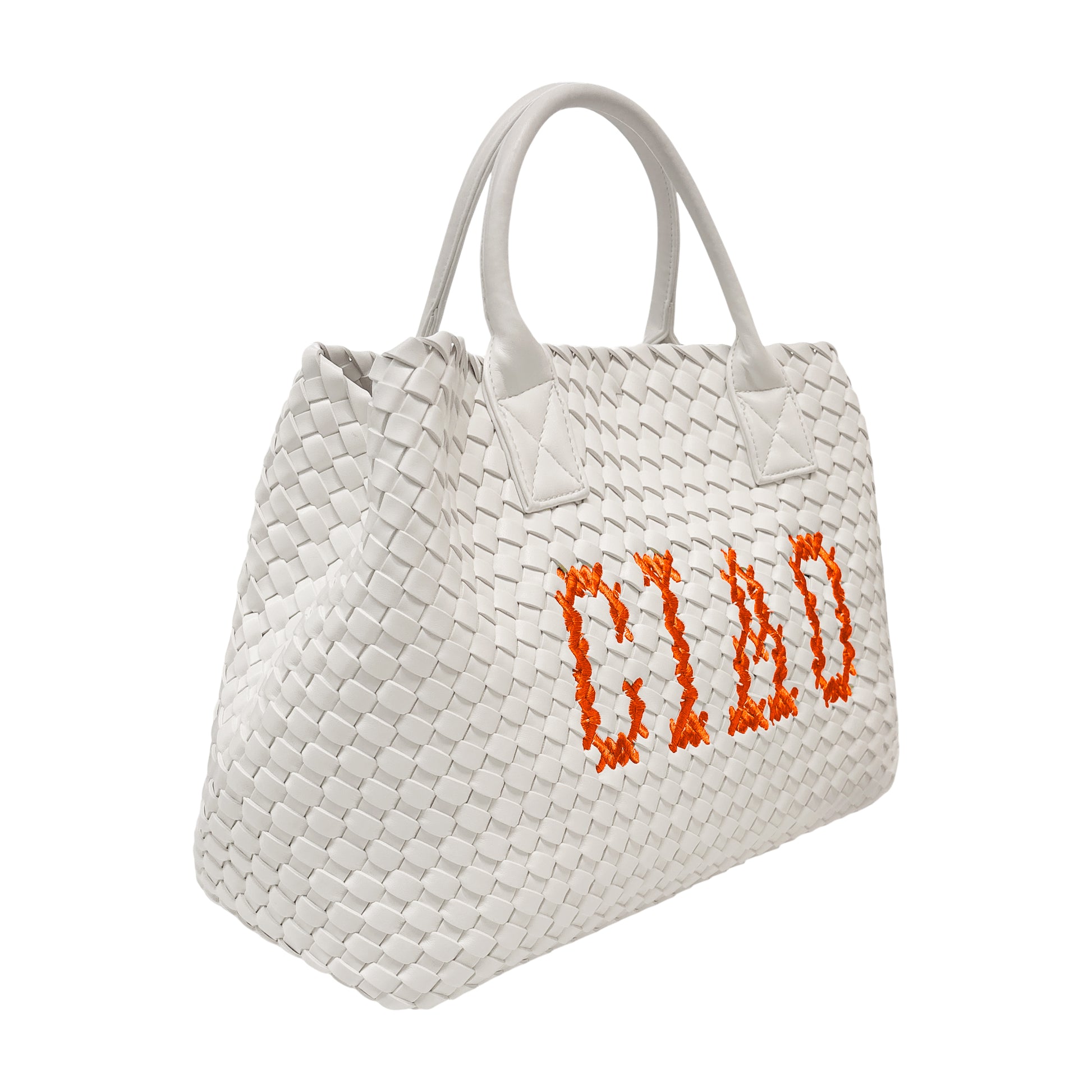 Orange Ciao White vegan handbag by Lilly Loves with sleek design and sturdy handles, perfect for casual or stylish outings.