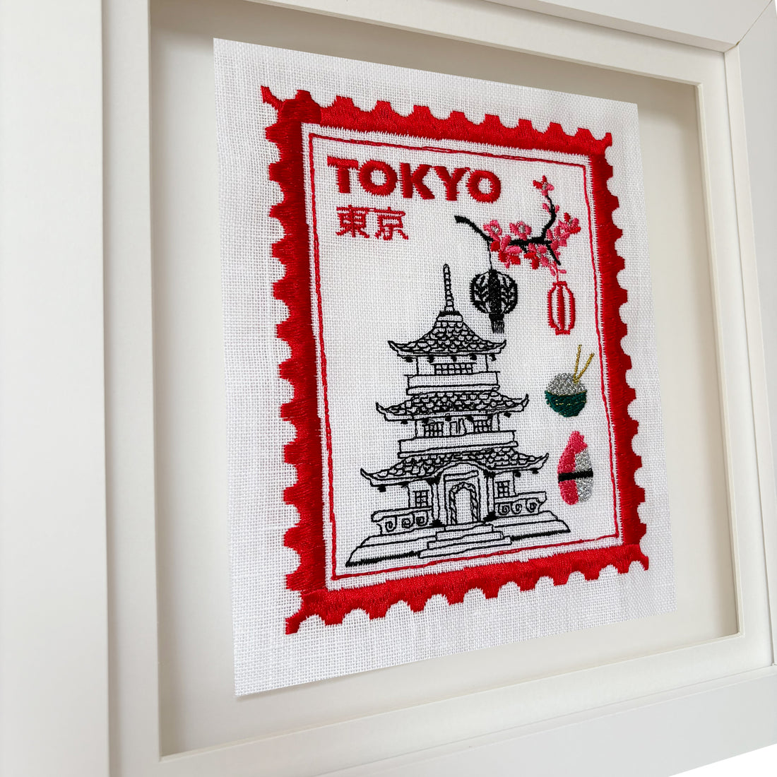 Tokyo Inspired Embroidered Postage Stamp