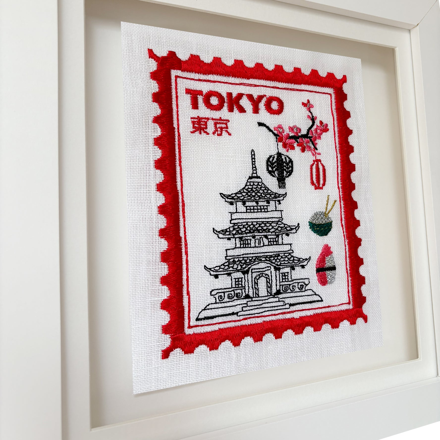 Tokyo Inspired Embroidered Postage Stamp