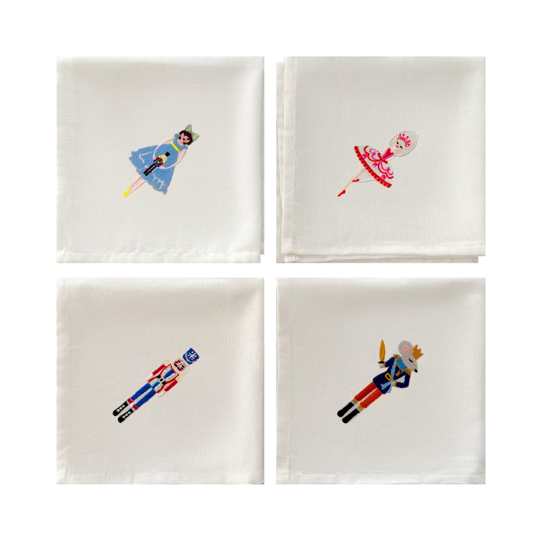 Christmas Nutcracker Embroidered Napkins | Set 4