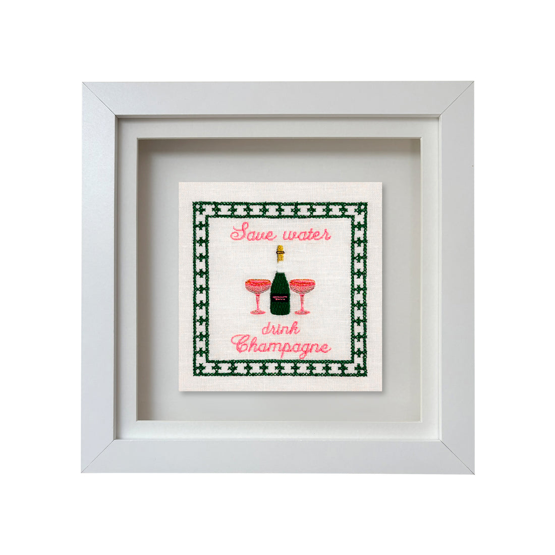 Save Water Drink Champagne Embroidered Artwork Print
