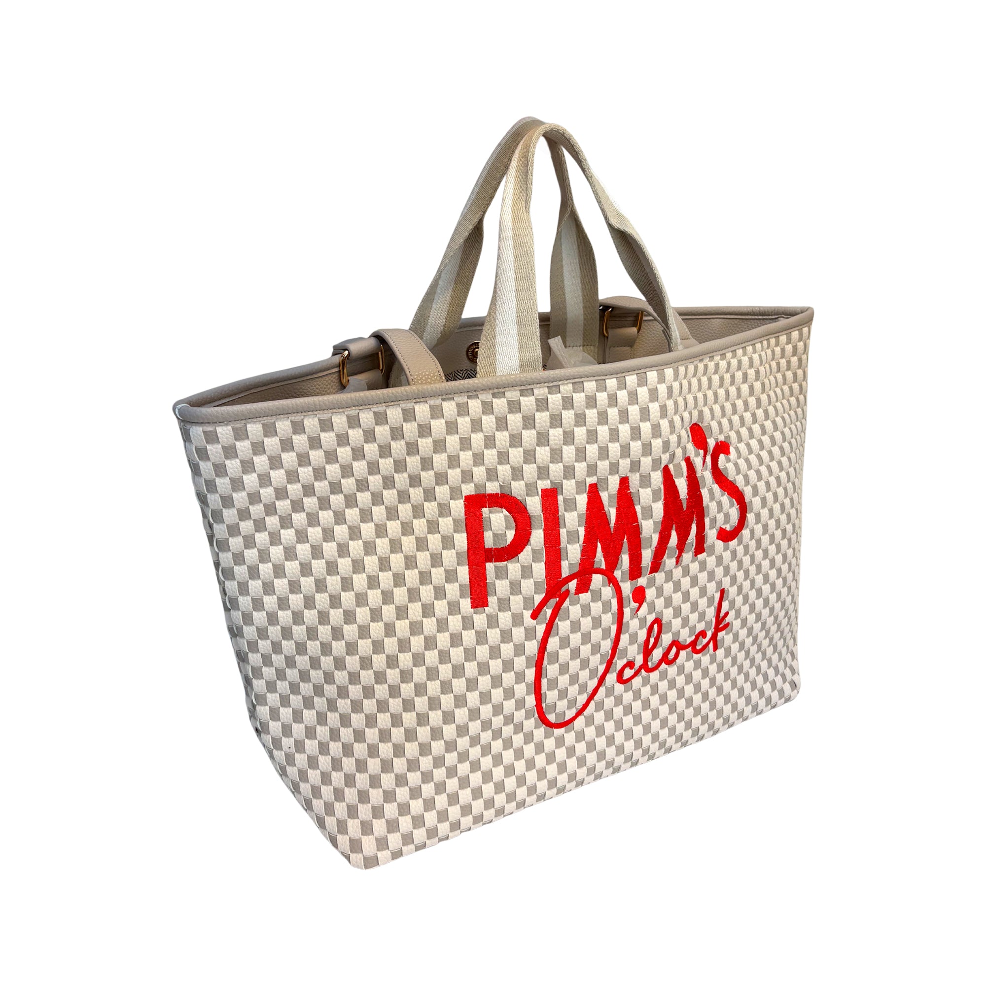 Lilly Loves Pimms O'Clock chequered handbag with black and white pattern, stylish accessory for casual or evening wear.