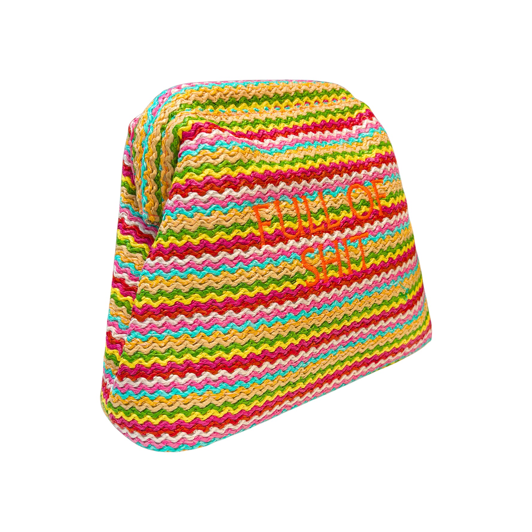Lilly Loves Rainbow Full Of Shit straw clutch pouch with colorful rainbow design and zipper closure, stylish accessory.
