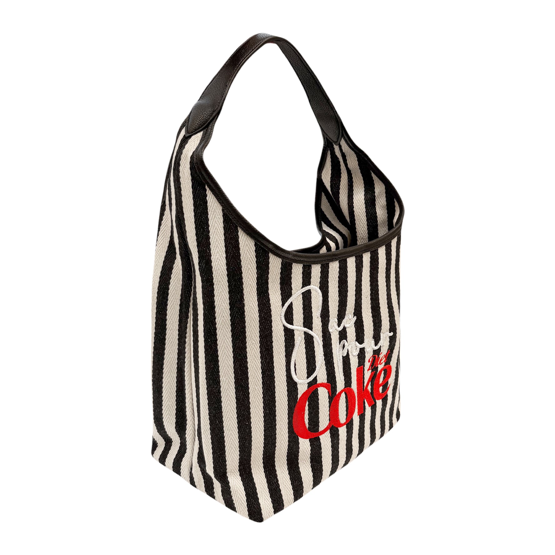 Lilly Loves Diet Coke handbag, stylish handbag designed to resemble a Diet Coke bottle, with a sleek black strap and detailed branding.
