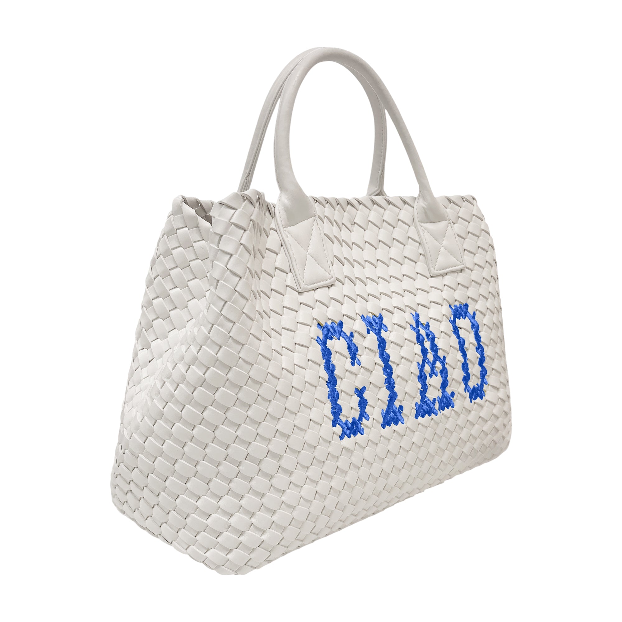 Lilly Loves Ciao White Vegan Handbag wash bag with zipper closure, made from eco-friendly materials, displayed on a neutral background.