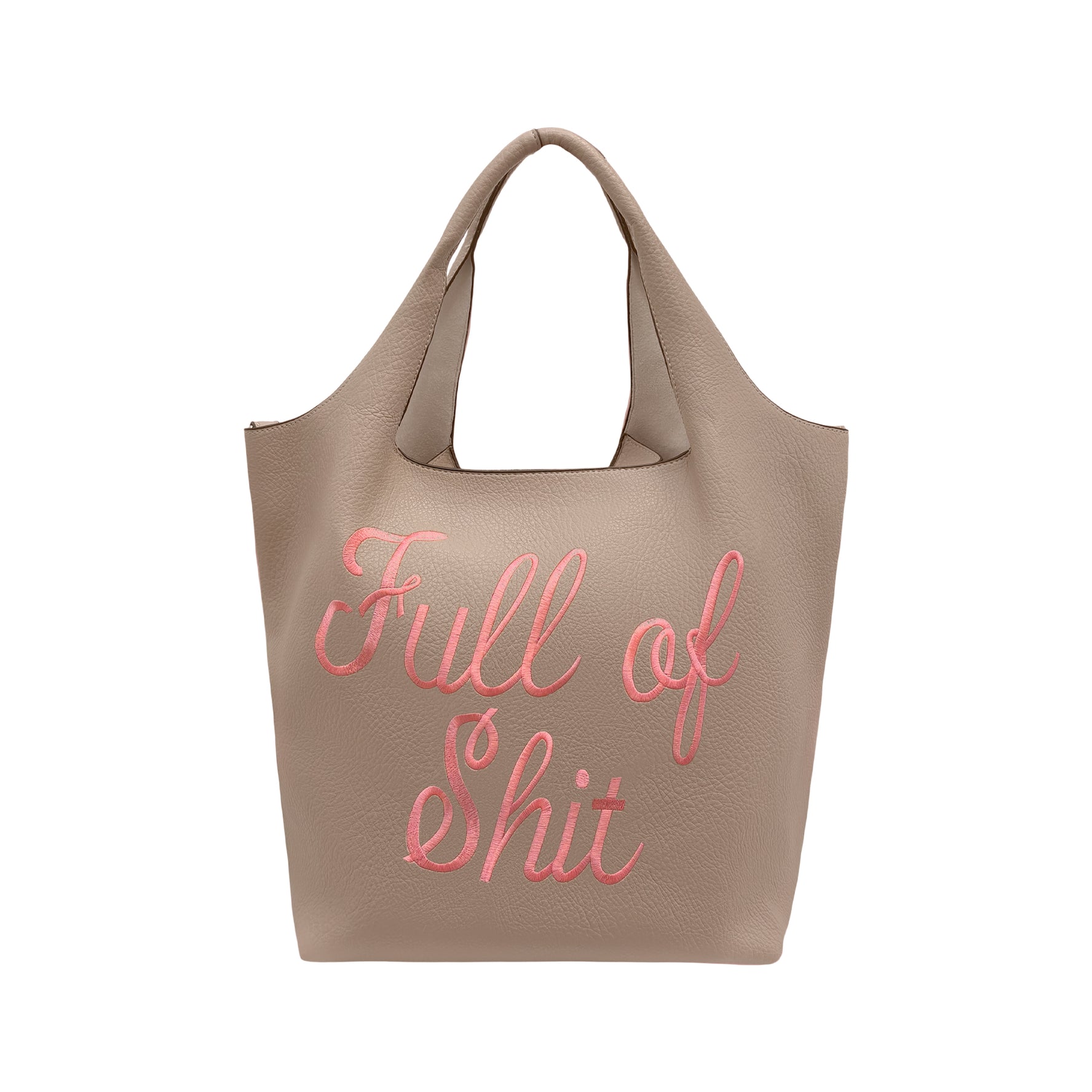 Embroidered Taupe Full Of Shit Shoulder Bag
