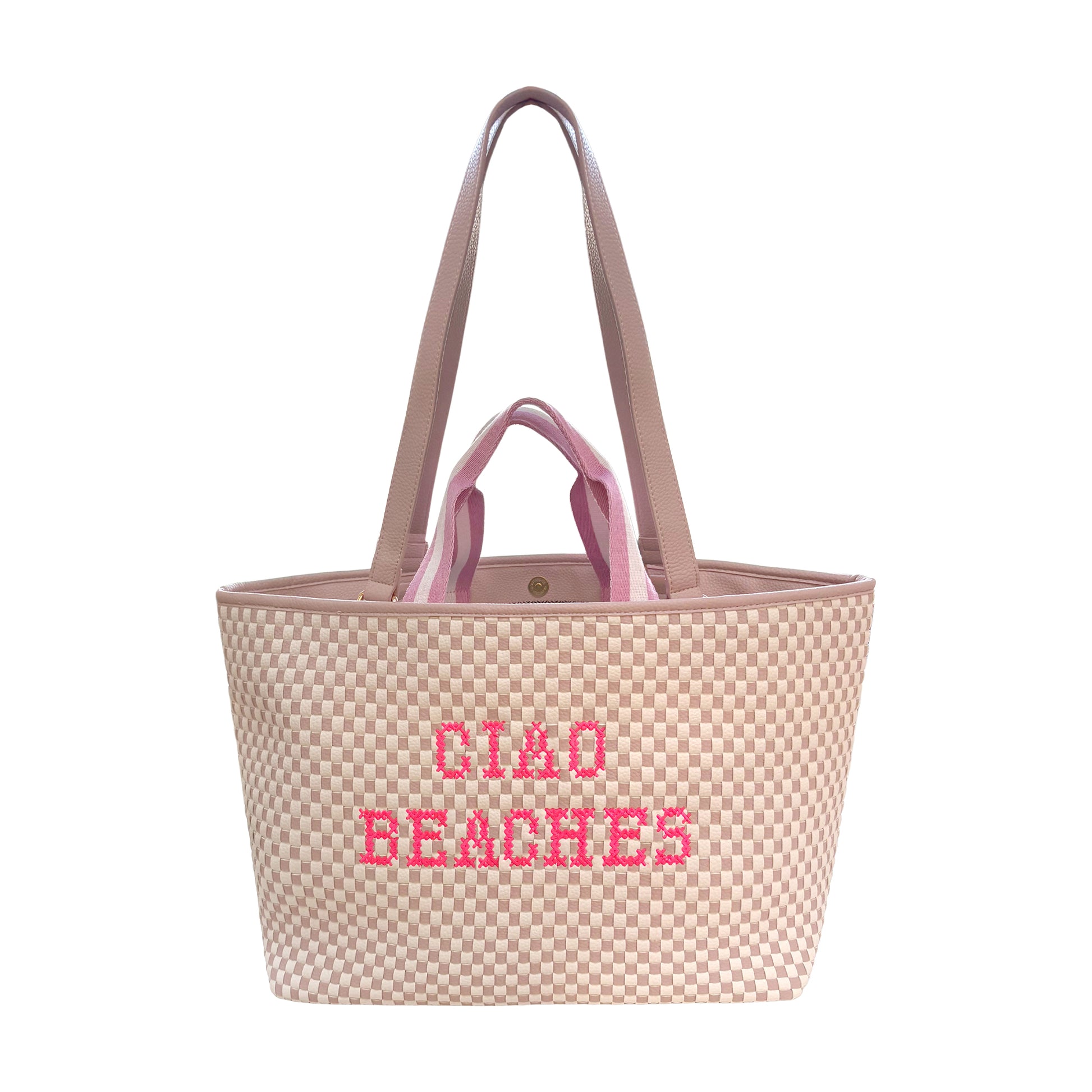 Pink Ciao Beaches summer shoulder bag by Lilly Loves with a stylish design perfect for beach essentials.