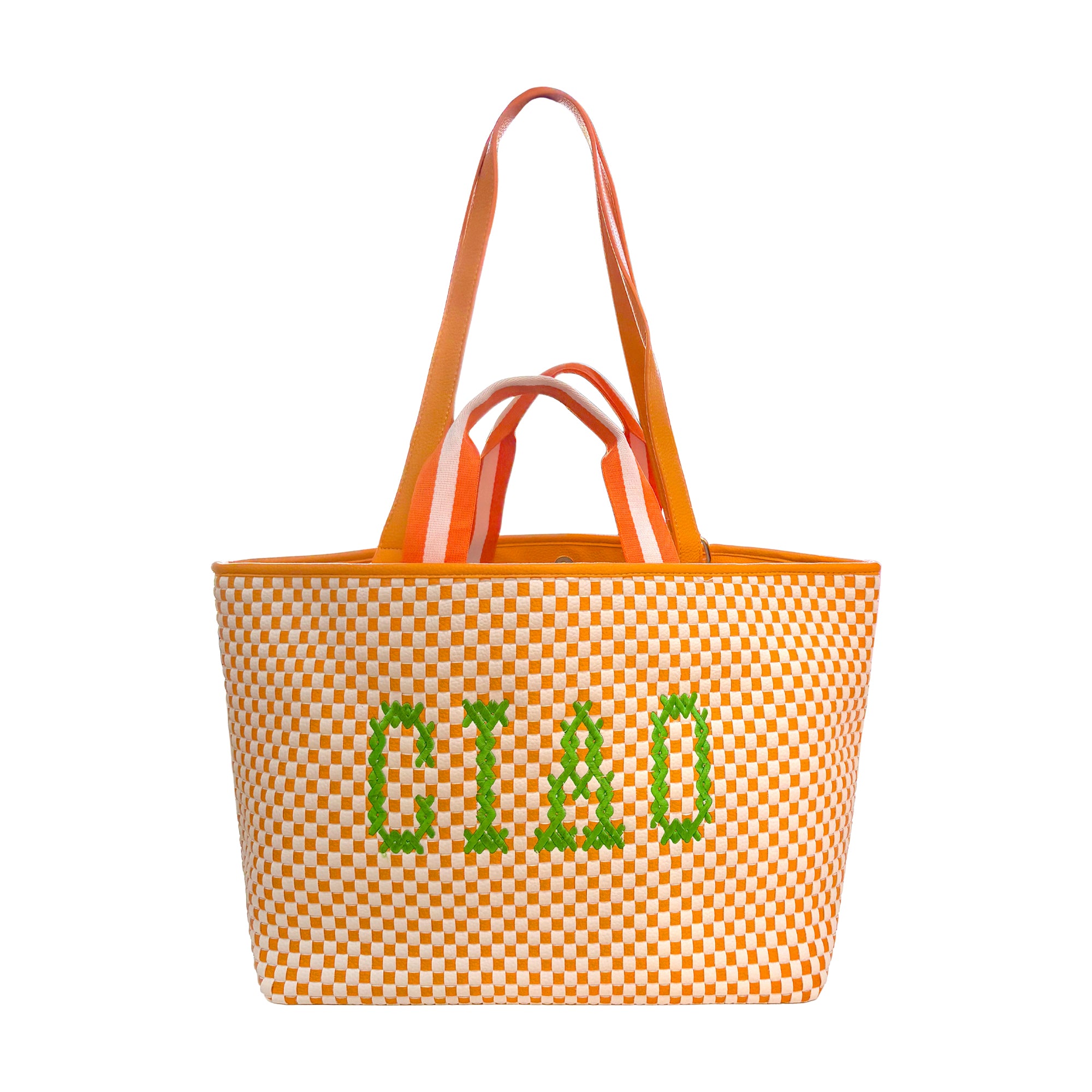Orange Lilly Loves Ciao Summer shoulder bag with a vibrant design, featuring a compact, zippered storage solution for travel or daily use.